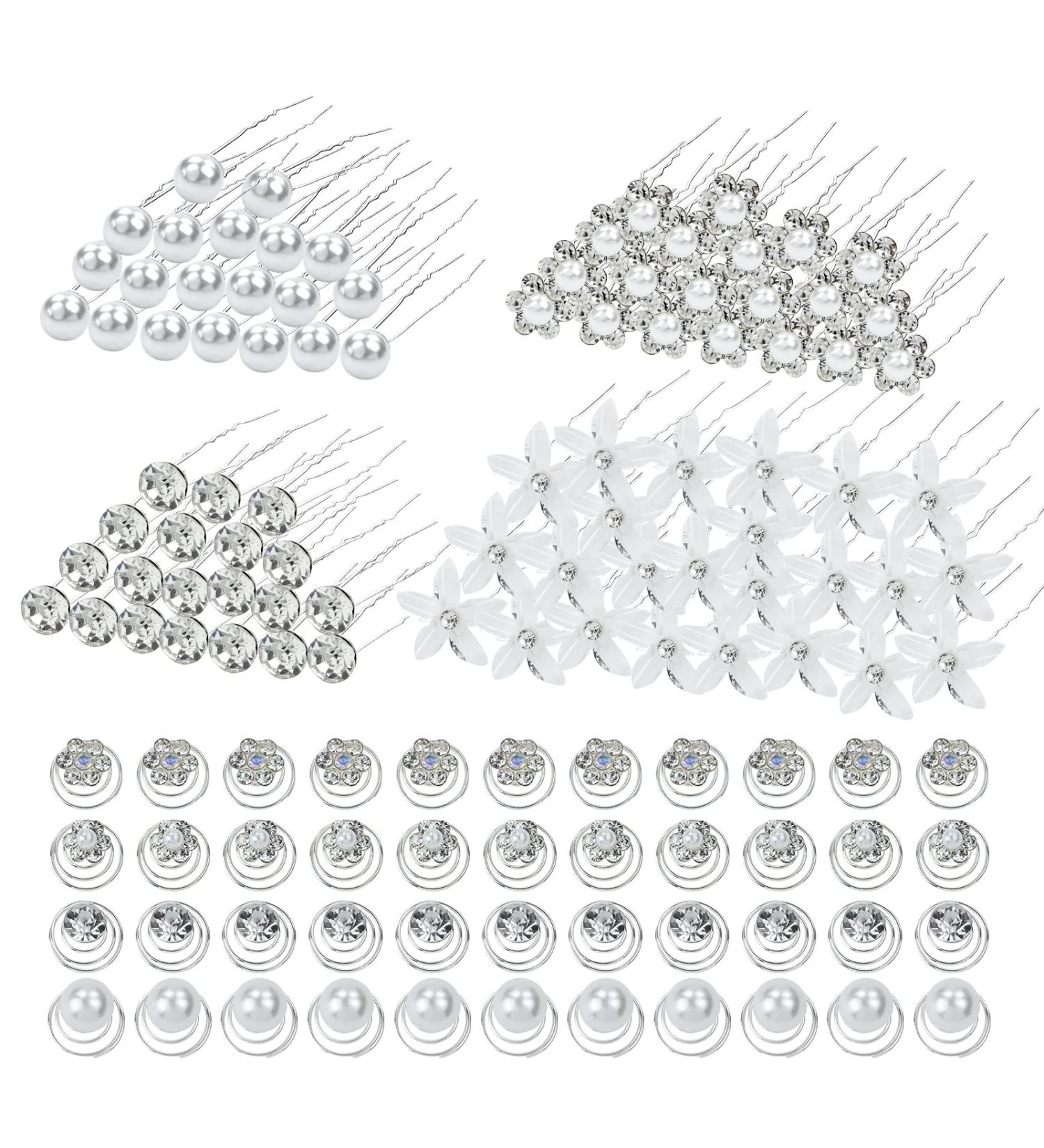 InSowni 128 Pack Silver Pearl Flower Rhinestone Wedding Hair Pins & Clips for Brides & Bridesmaids - Buy Online on GoSupps.com