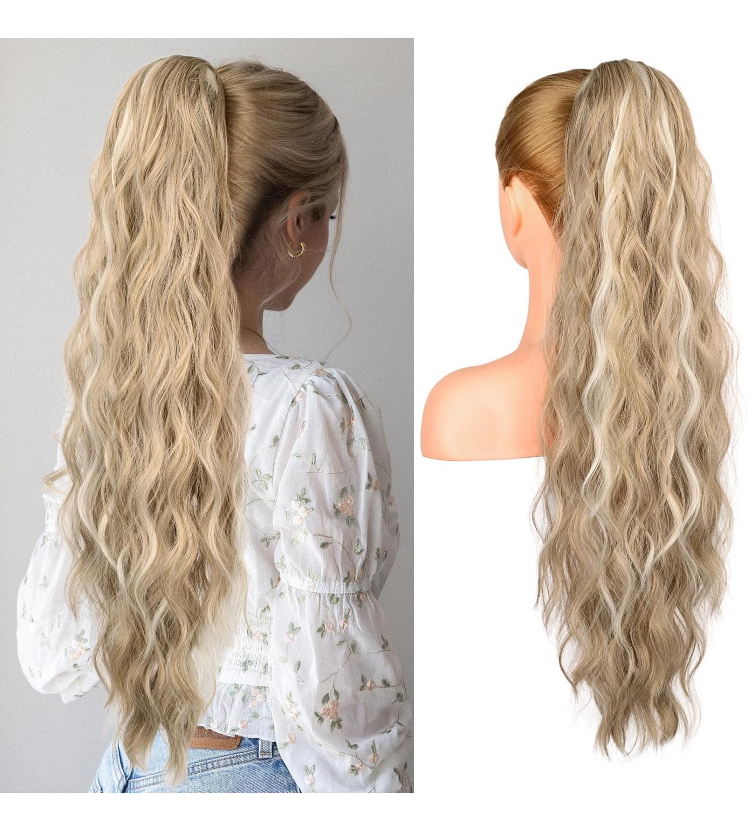 Brikabia 26 Blonde Ponytail Extension - Ash Blonde Synthetic Clip-In Braid for Women | Beachy Style Highlights - Buy Online on GoSupps.com