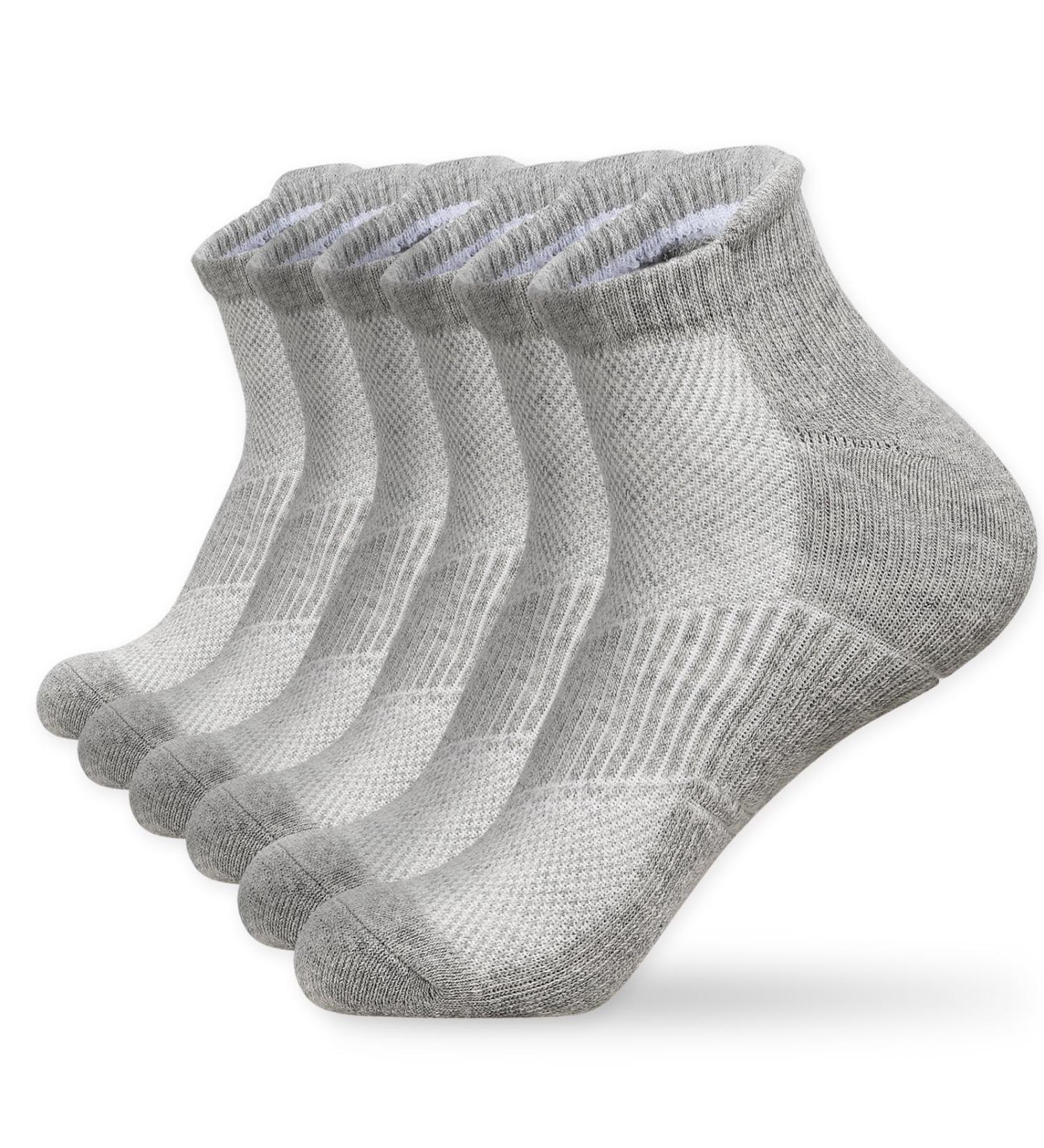Yaniky Sneaker Socks for Men & Women - 6 Pairs Breathable Cotton Sports Socks Comfortable Unisex Running & Padded Short Half Socks (Sizes 35-50) - Gray - Buy Online on GoSupps.com