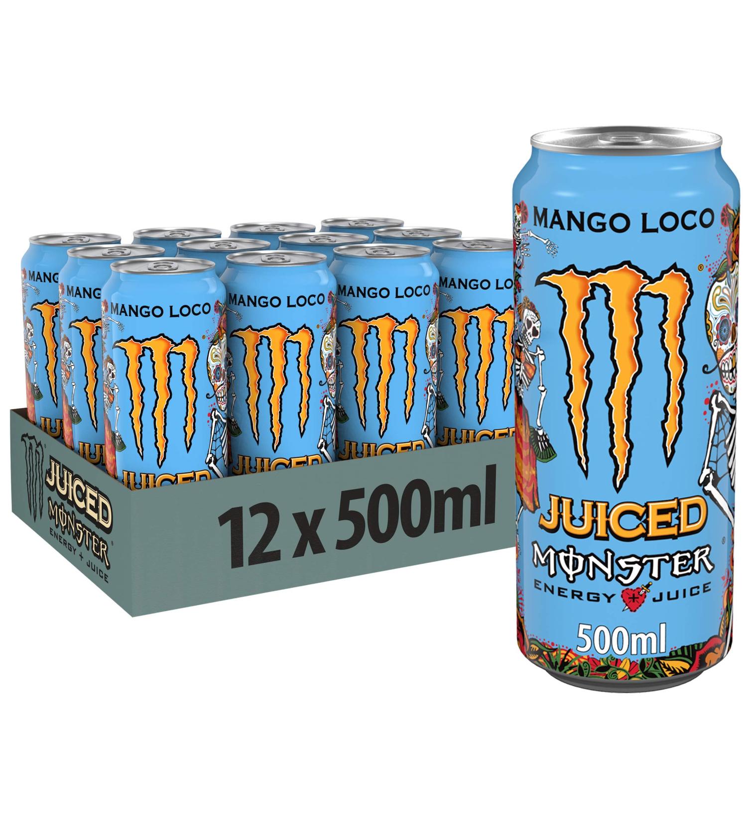 Monster Energy Mango Loco - Tropical Caffeinated Energy Drink (12 x 500ml) | Boost Your Energy with Mango Guava & Pineapple Flavor - International Shipping Available - Buy Online on GoSupps.com