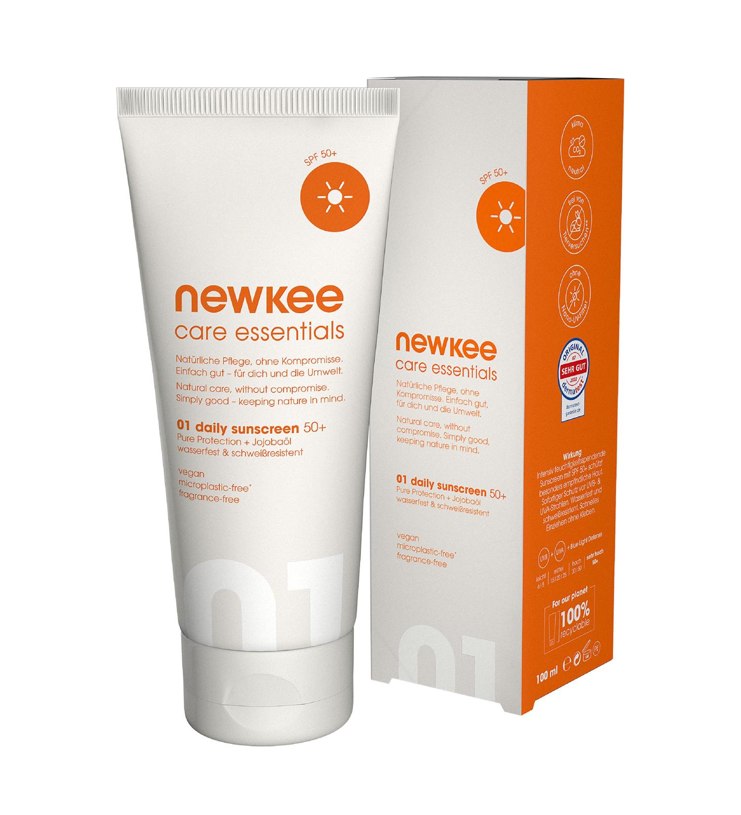 Newkee Sunscreen SPF 50+ (100ml) - Waterproof Vegan & Perfume-Free Sun Protection by Manuel Neuer & Angelique Kerber - Buy Online on GoSupps.com