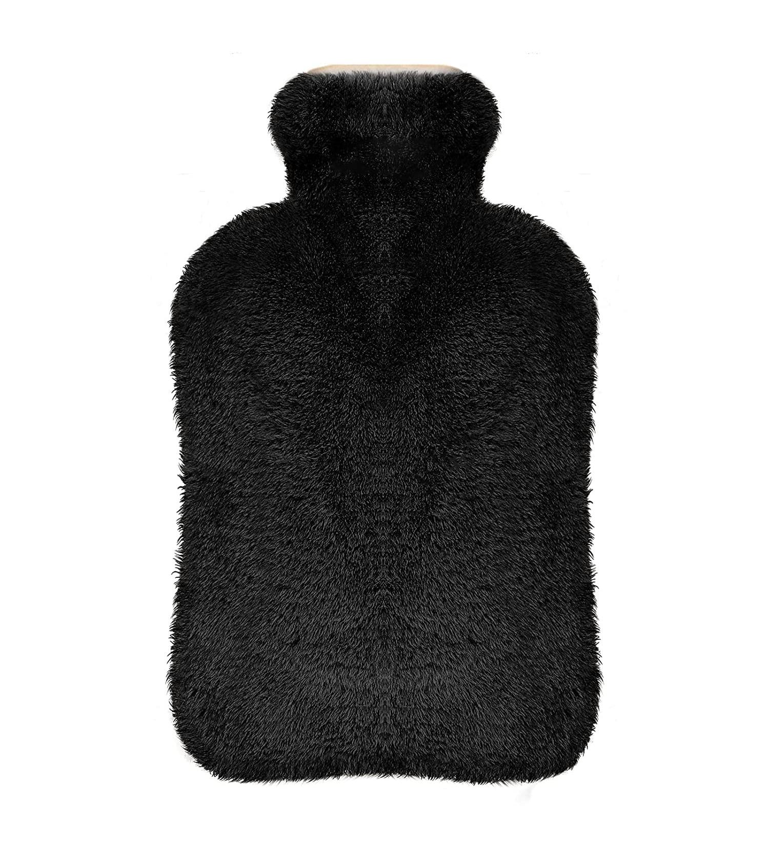 Opamoo Hot Water Bottle with Cover - 2L Large Heat Bottle for Adults & Children - Fluffy Soft Design for Stomach Back & Neck Pain Relief - Black - Buy Online on GoSupps.com