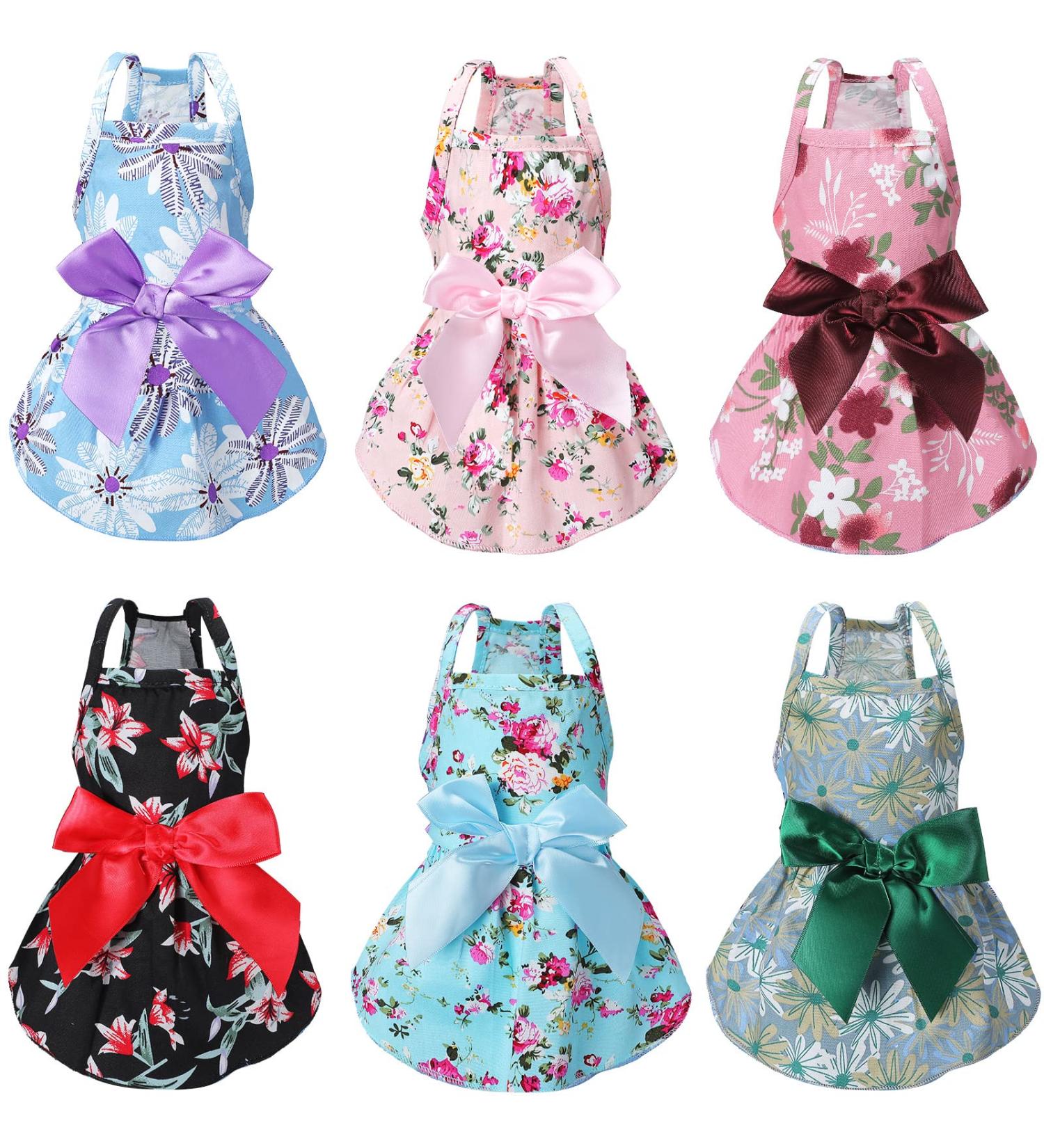 Pet Bowknot Princess Dress - Floral Vest Skirt for Small Dog Cat - Rosette Sundress - Summer Apparel (L 7-9lbs) - Buy Online on GoSupps.com