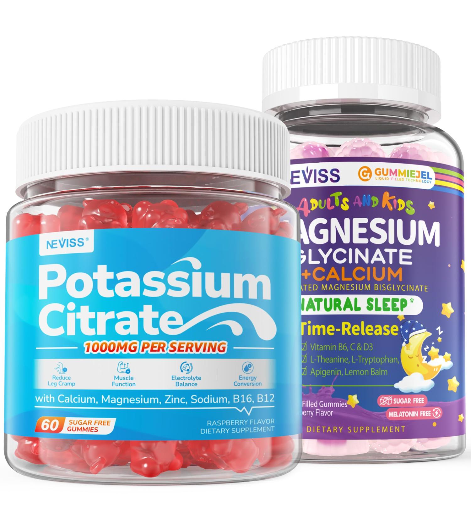 Neviss 1 Pack Magnesium Glycinate Gummies + 2 Pack Potassium Citrate 1000mg Gummies - Buy Online on GoSupps.com