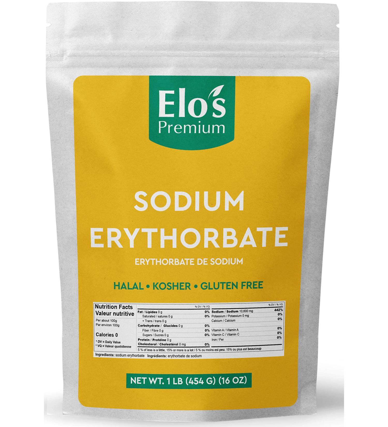 Sodium Erythorbate (1lb) By Elo s Premium | Packaged In Canada| 100% Food Grade Antioxidant| Non-GMO Gluten Free and Keto | Antioxidant & Curing Agent for Meats Poultry Soda & More - Buy Online on GoSupps.com