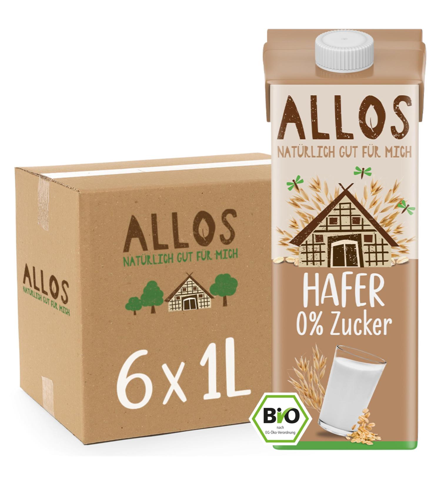 Allos Organic Unsweetened Oat Drink | Vegan Sugar-Free Plant-Based Milk Alternative | 1 Liter (Pack of 6) - Buy Online on GoSupps.com
