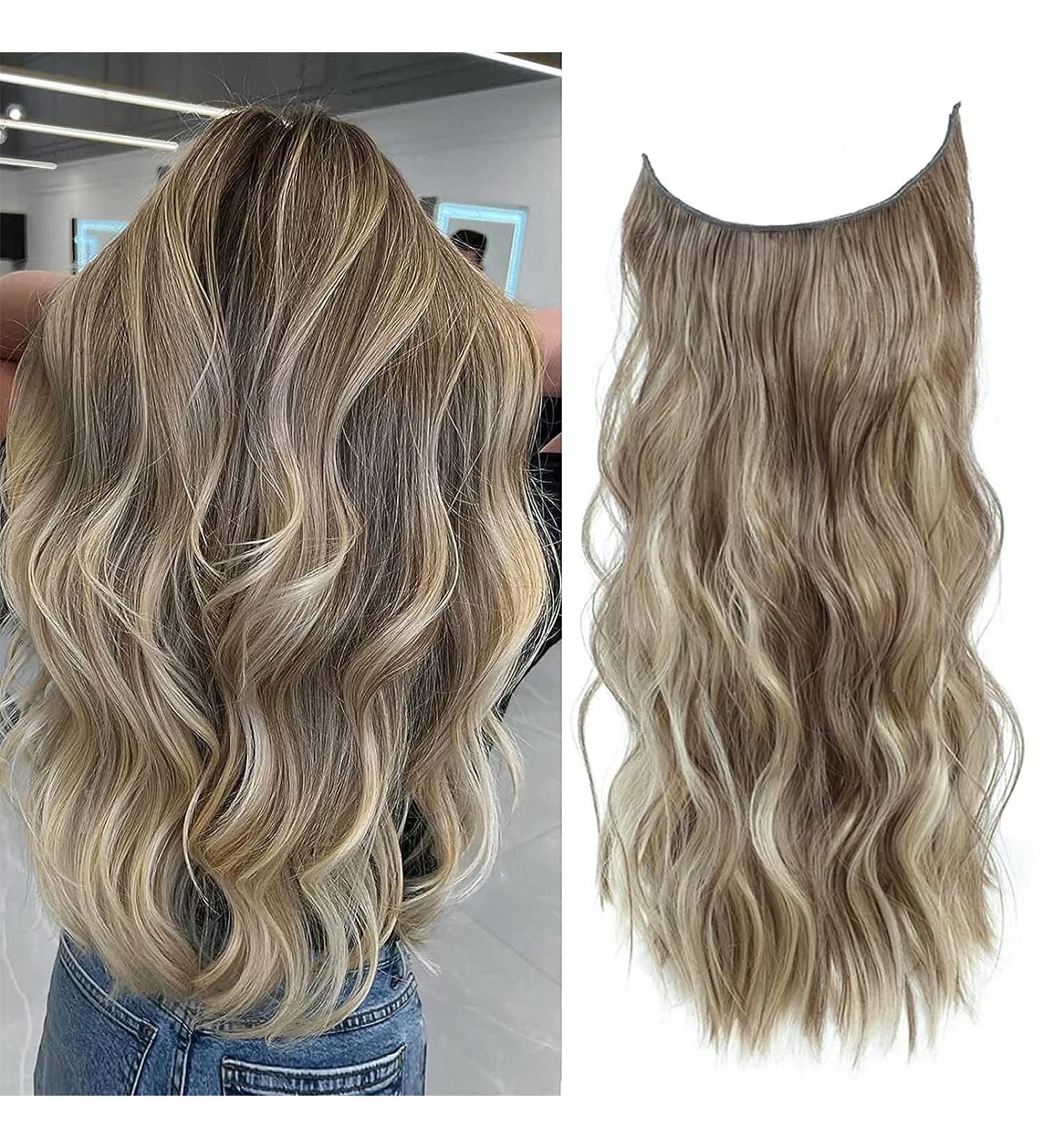 Invisible Wire Hair Extension 12 inch Wavy Light Ash Brown with Highlights - Synthetic Clip in Hair Pieces for Women - Buy Online on GoSupps.com