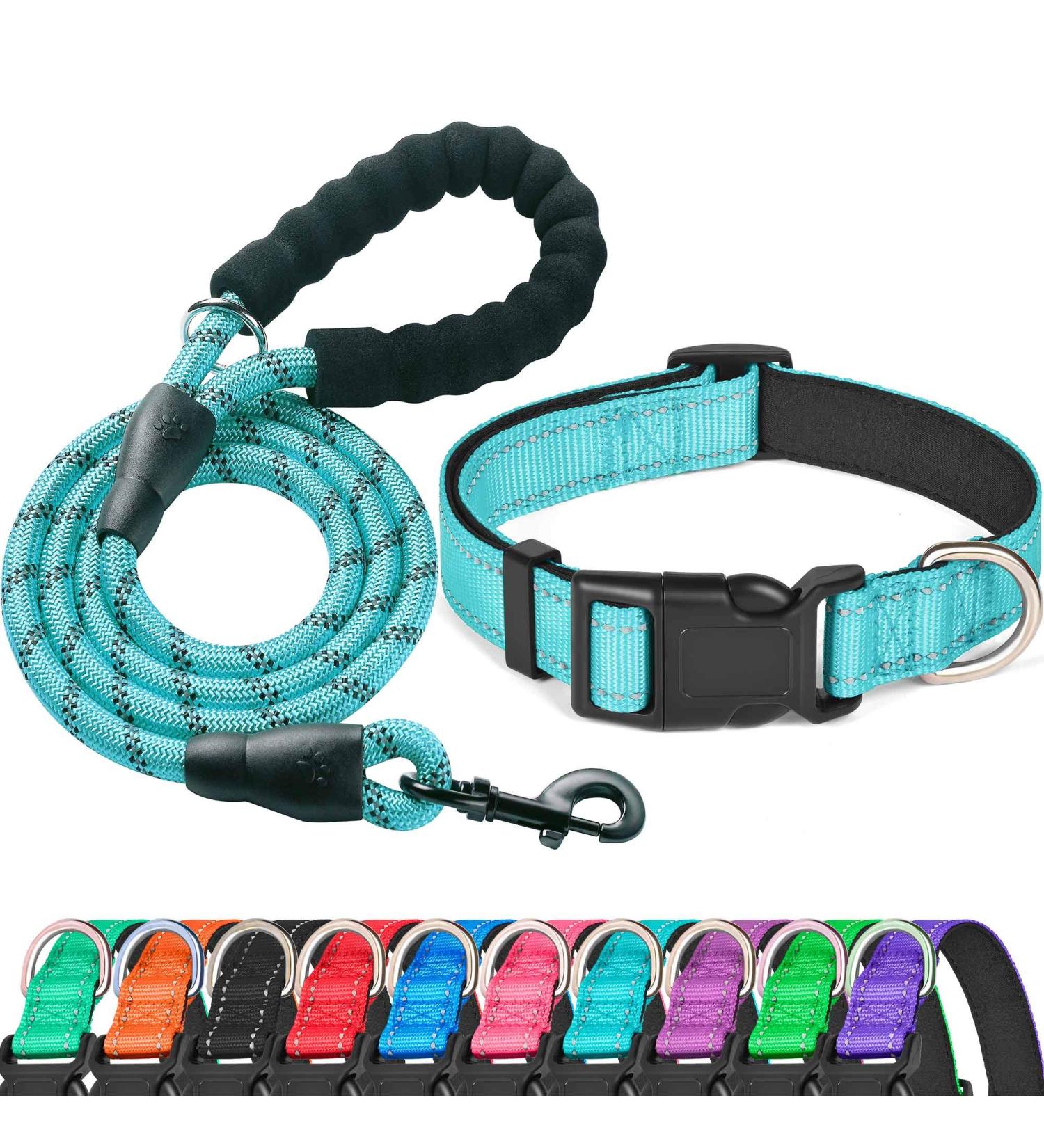Ladoogo Reflective Dog Collar with Soft Neoprene Padding | Adjustable Nylon Collar for Small, Medium, Large Dogs | Breathable & Reflective | Blue | 1 Pack - Buy Online on GoSupps.com