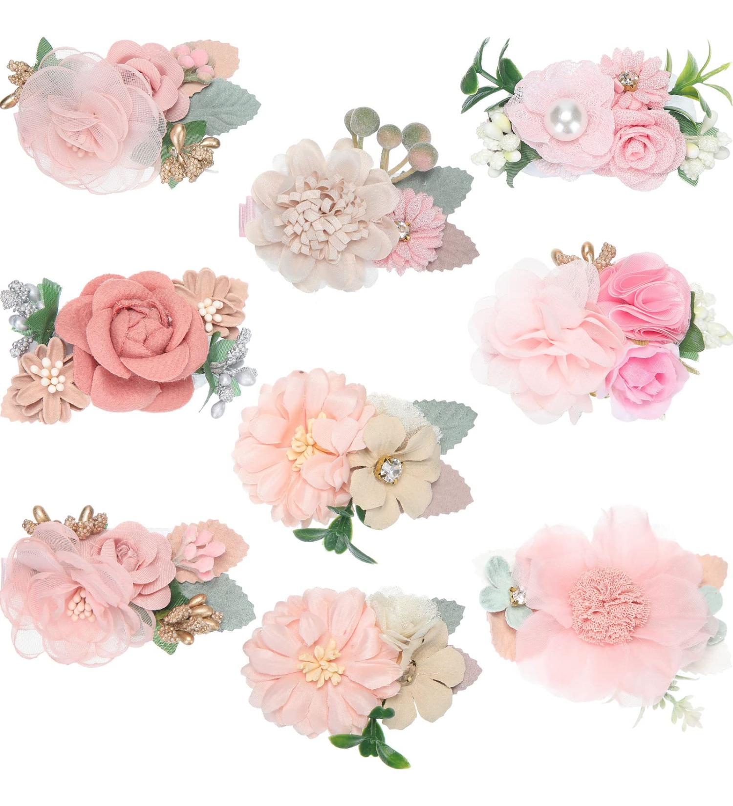 9-Piece Retro Style Flower Clips Hair Accessories for Girls - Pink Hair Bows Barrettes for Baby Toddler Teen Gifts - Buy Online on GoSupps.com
