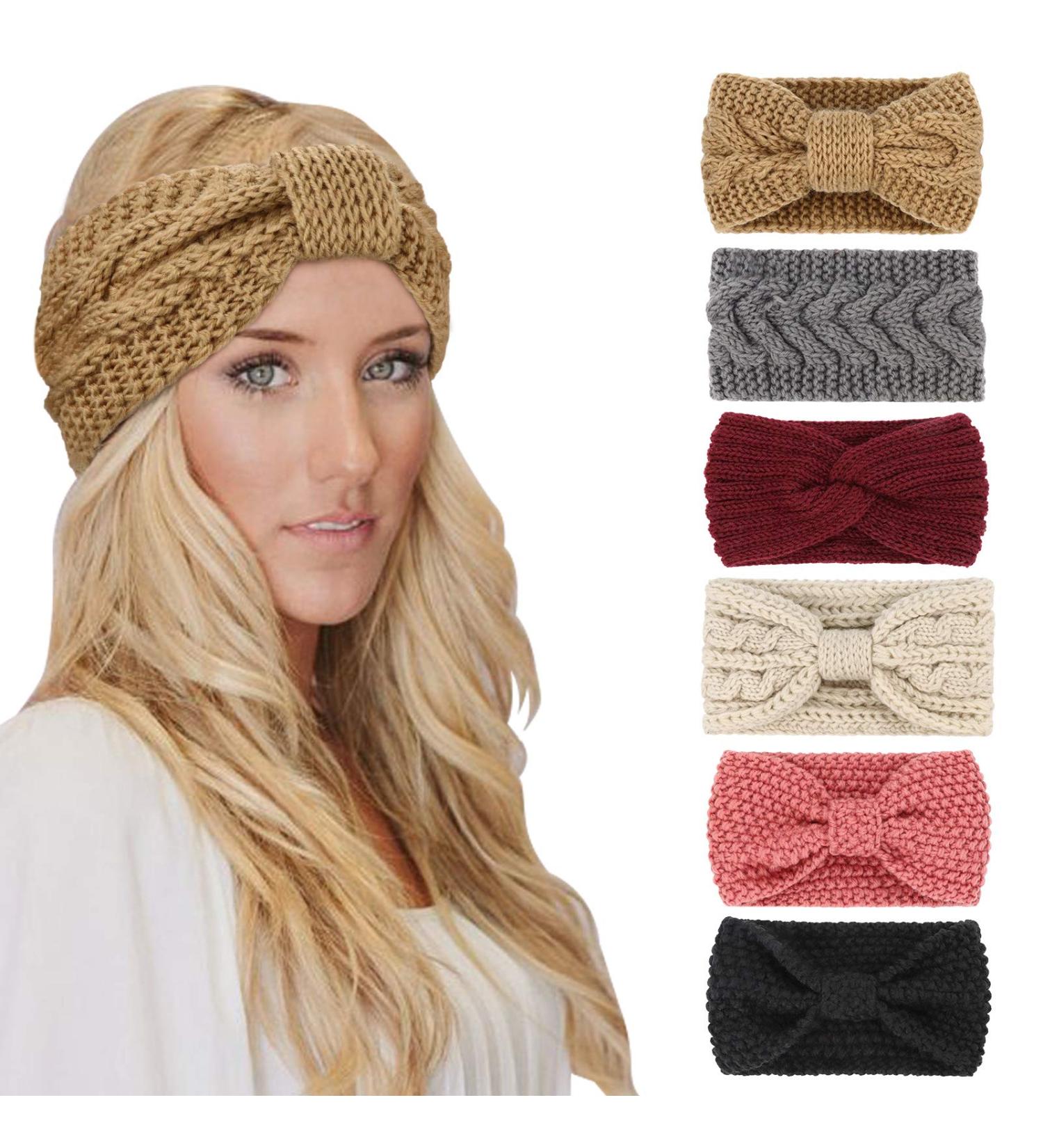 DRESHOW 6 Pieces Women Warm Knitted Headband Winter Ear Warmer Crochet Head Wraps Thick Cable Headband - Buy Online on GoSupps.com