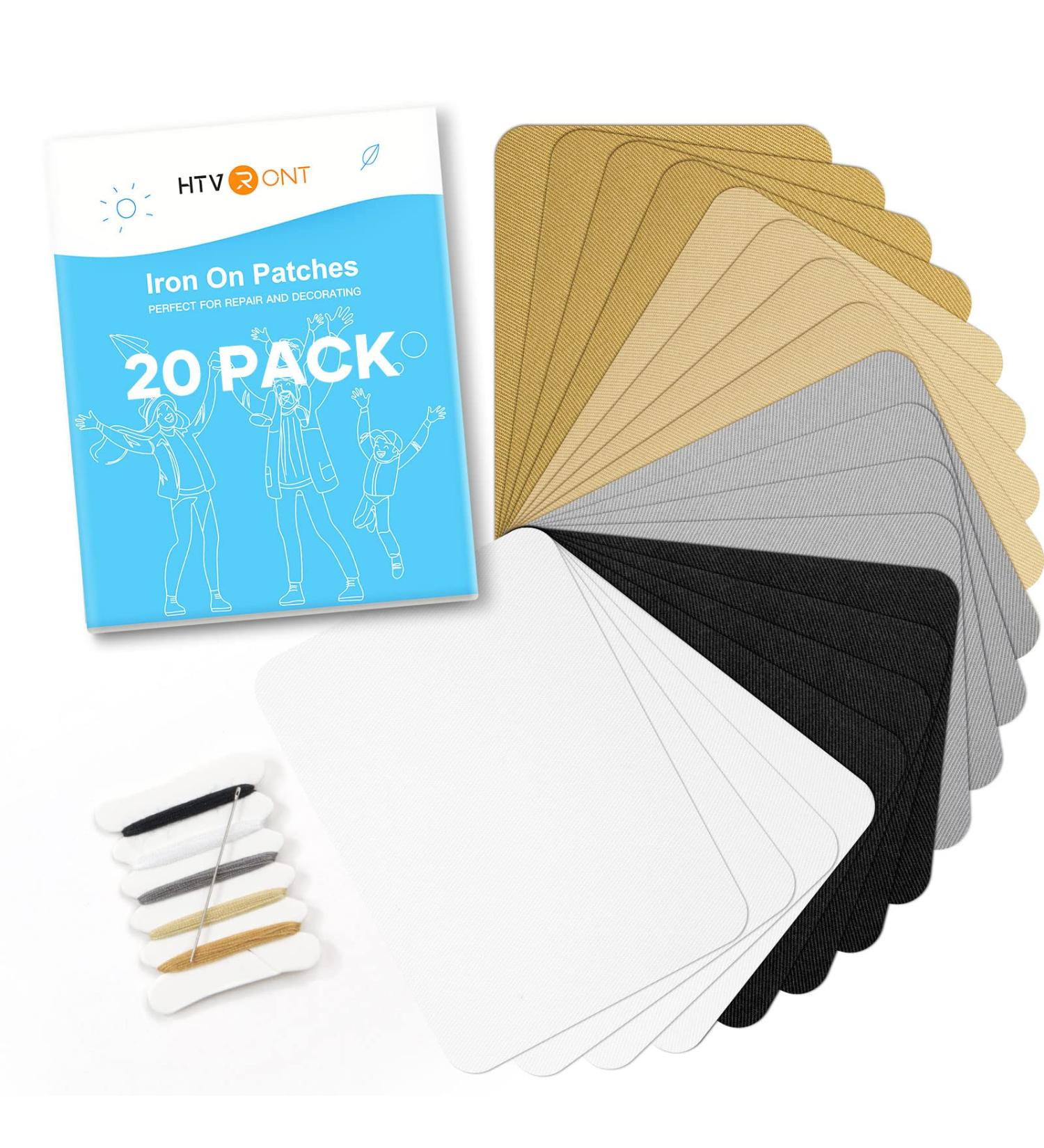 HTVRONT Iron on Patches Kit - 20 Pieces, 3.7x4.9 - Black White Gray Beige Brown Repair & Decorating Fabric Patches - Buy Online on GoSupps.com