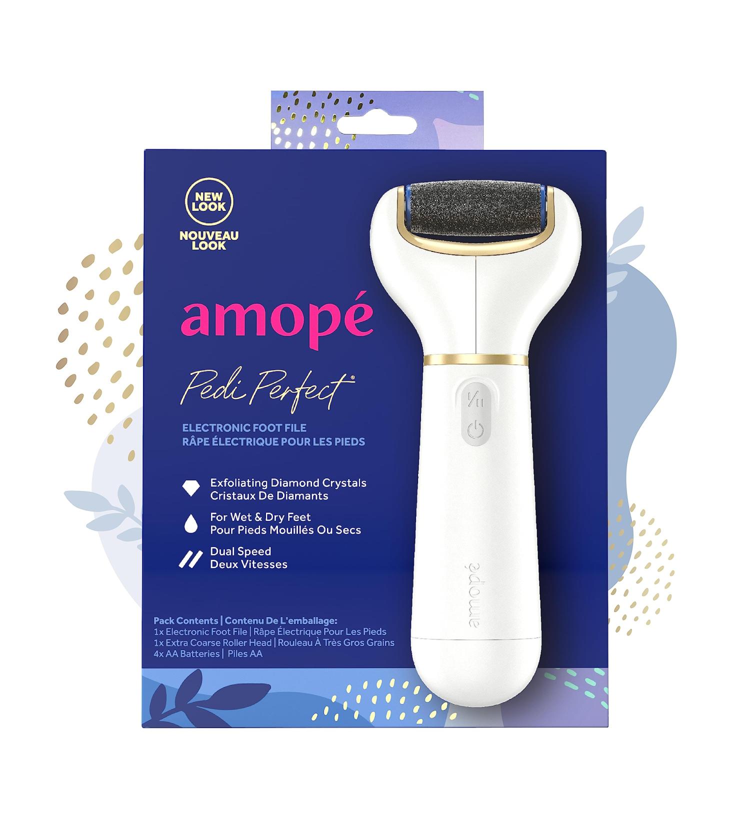 Amope Pedi Perfect Electric Callus Remover Foot File w/Diamond Crystals Pedicure Tool for Feet Removes Hard & Dead Skin Feet Scrubber & Buffer Splashproof w/Extra Coarse Roller Head 1 Count - Buy Online on GoSupps.com