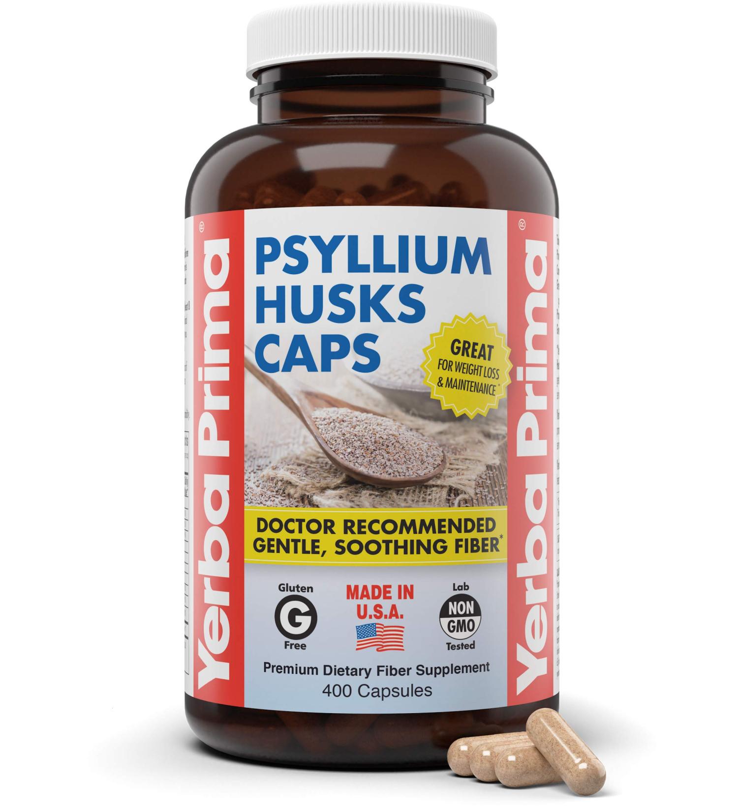 Yerba Prima Psyllium Husks Caps 625mg - 400 Capsules | Natural Fiber Supplement for Men and Women | Supports Regularity - Buy Online on GoSupps.com