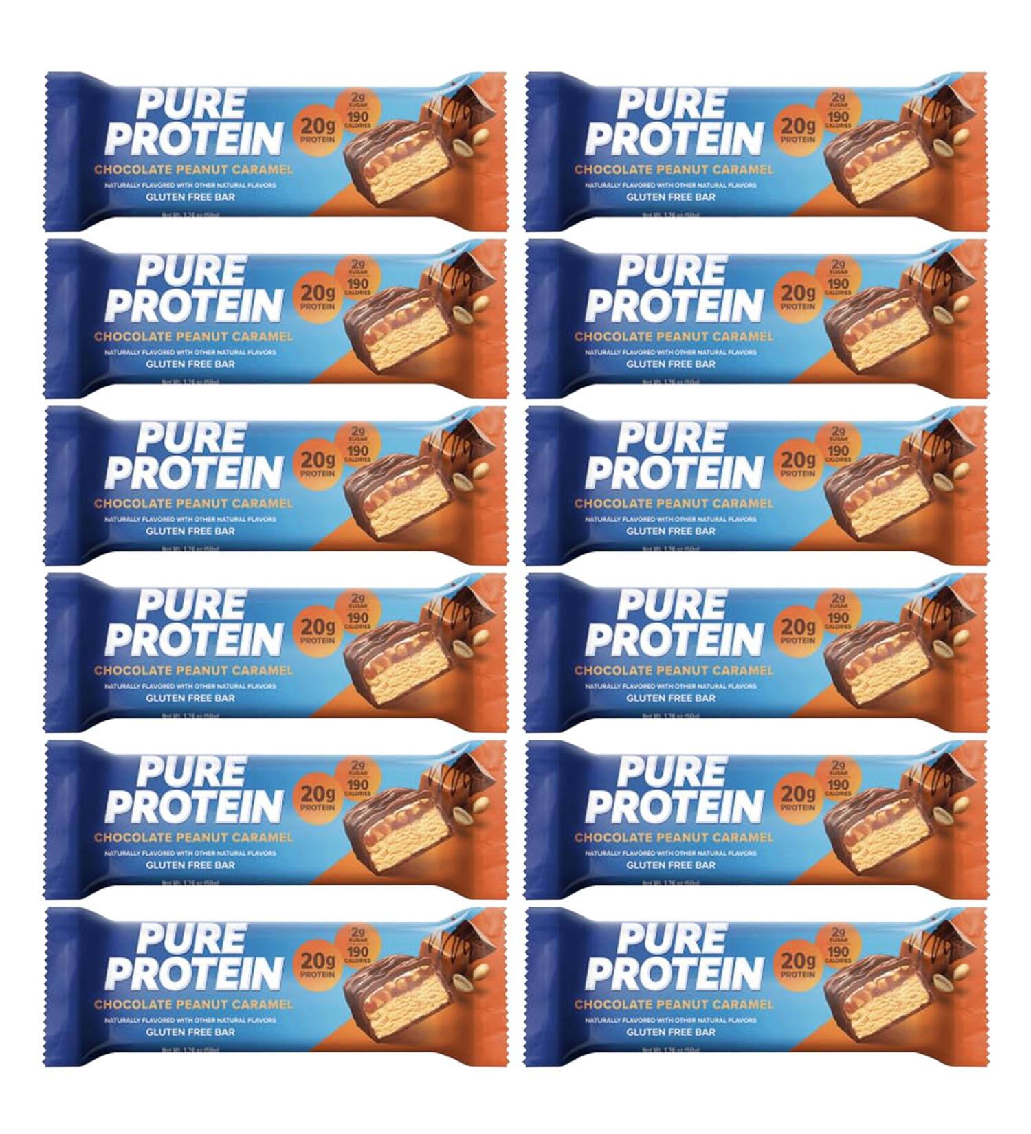 Pure Protein Bars High Protein Nutritious Snacks to Support Energy Low Sugar 1.75oz Gluten Free 12 Pack Chocolate Peanut Caramel - Buy Online on GoSupps.com