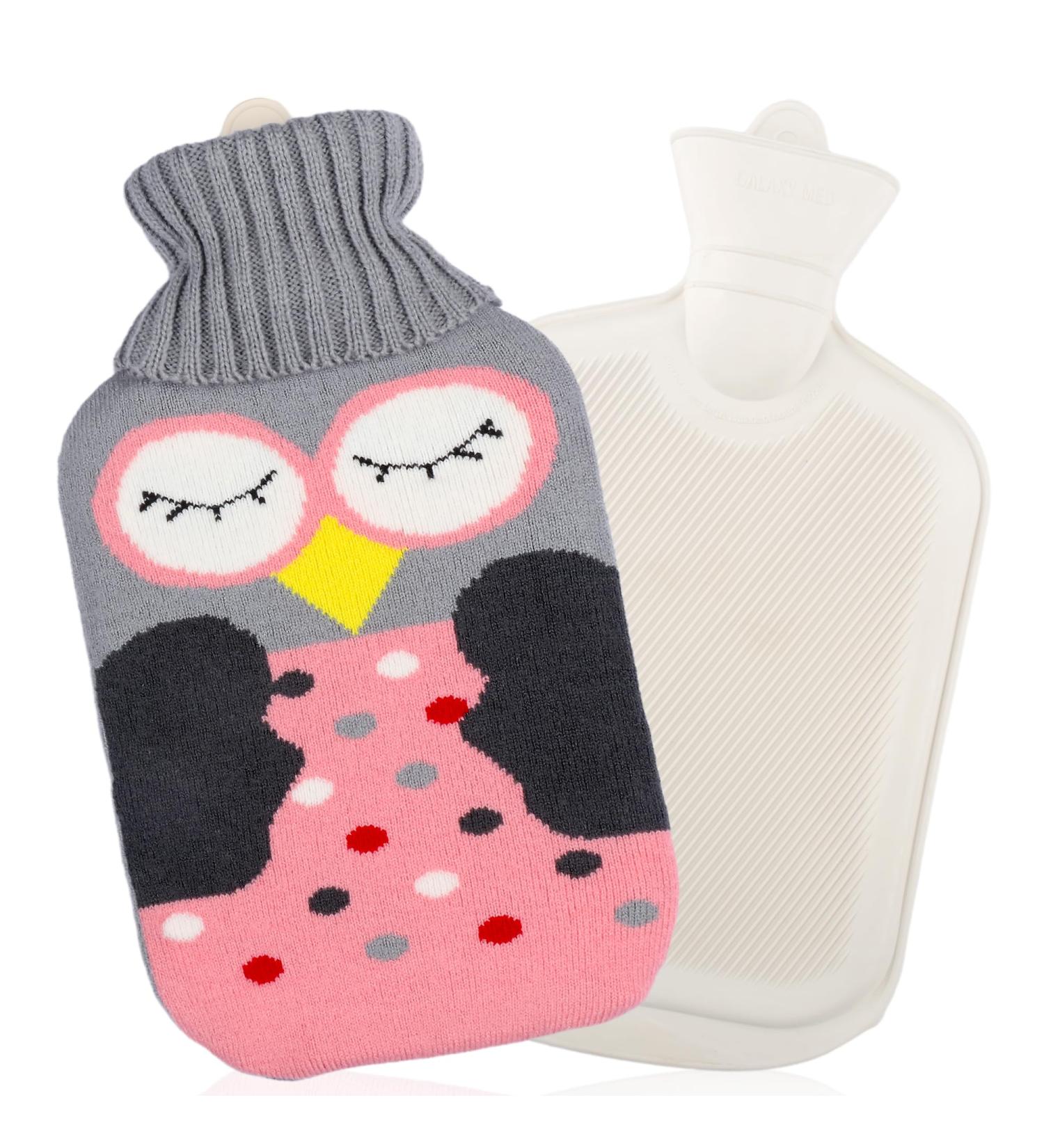 2L Hot Water Bottle with Pink Owl Cover - Large Capacity for Pain Relief - Hot/Cold Compress for Hand, Feet, Neck, Shoulder - Gift for Women, Parents, Children - Buy Online on GoSupps.com