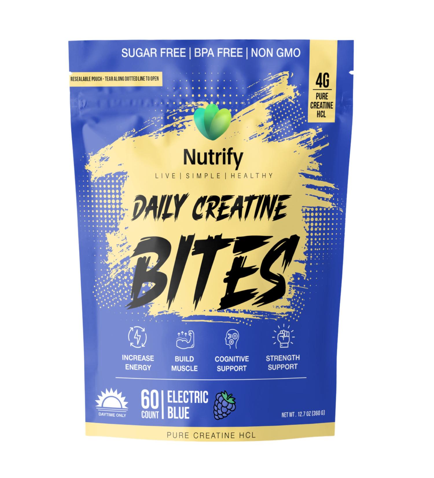 Nutrify Daily Creatine Gummies for Women and Men - 4g Creatine Monohydrate per Serving for Muscle Growth & Recovery -Sugar Free Low-Calorie with Vitamin B12 for Energy Boost 60 Count - Electric Blue - Buy Online on GoSupps.com