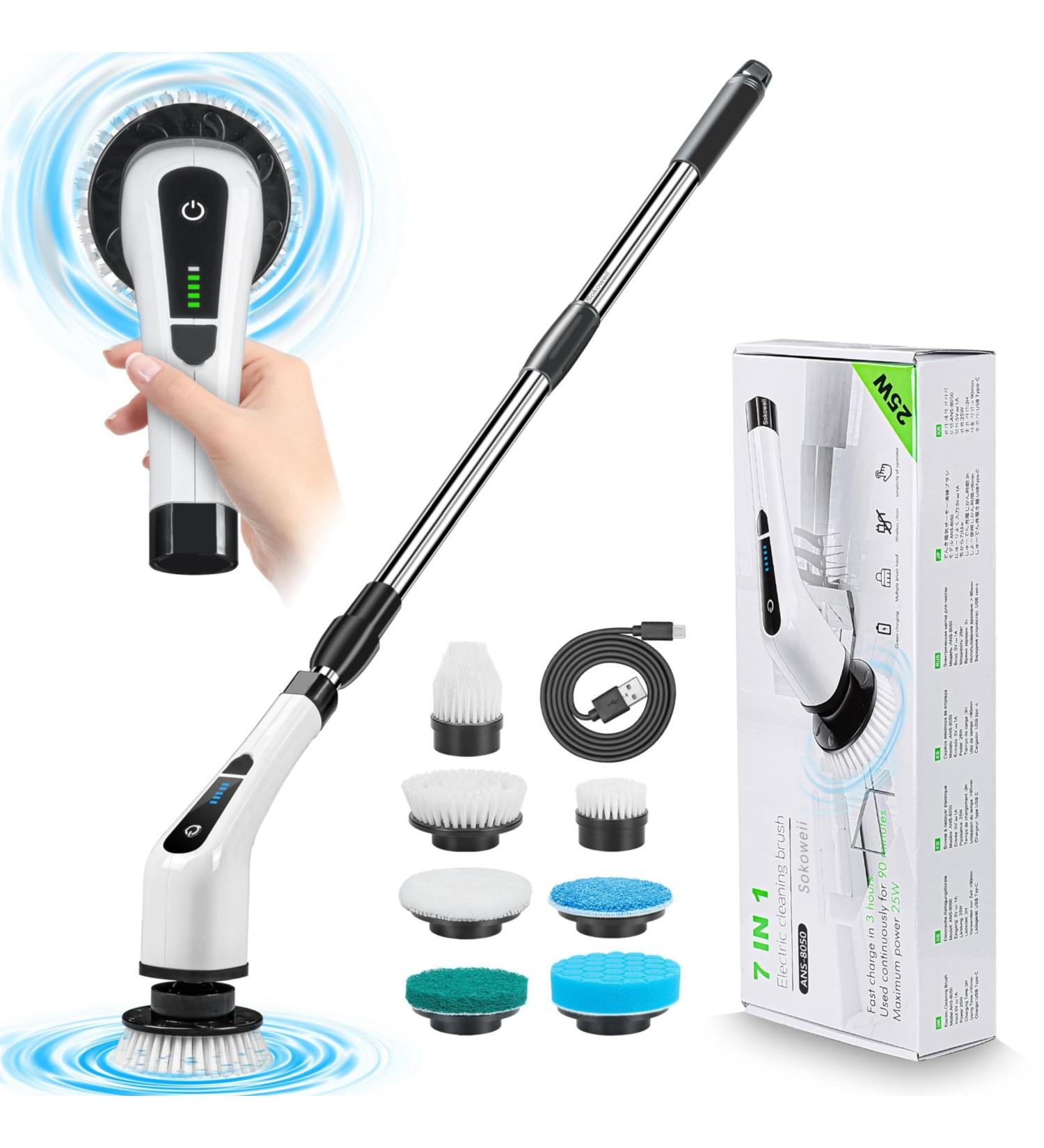 Electric Spin Scrubber Electric Cleaning Brush with 7 Replaceable Heads 2 Speeds Power Electric Scrubber Brush for Bathroom Tub Floor Car Tile and Much (Set A) - Buy Online on GoSupps.com