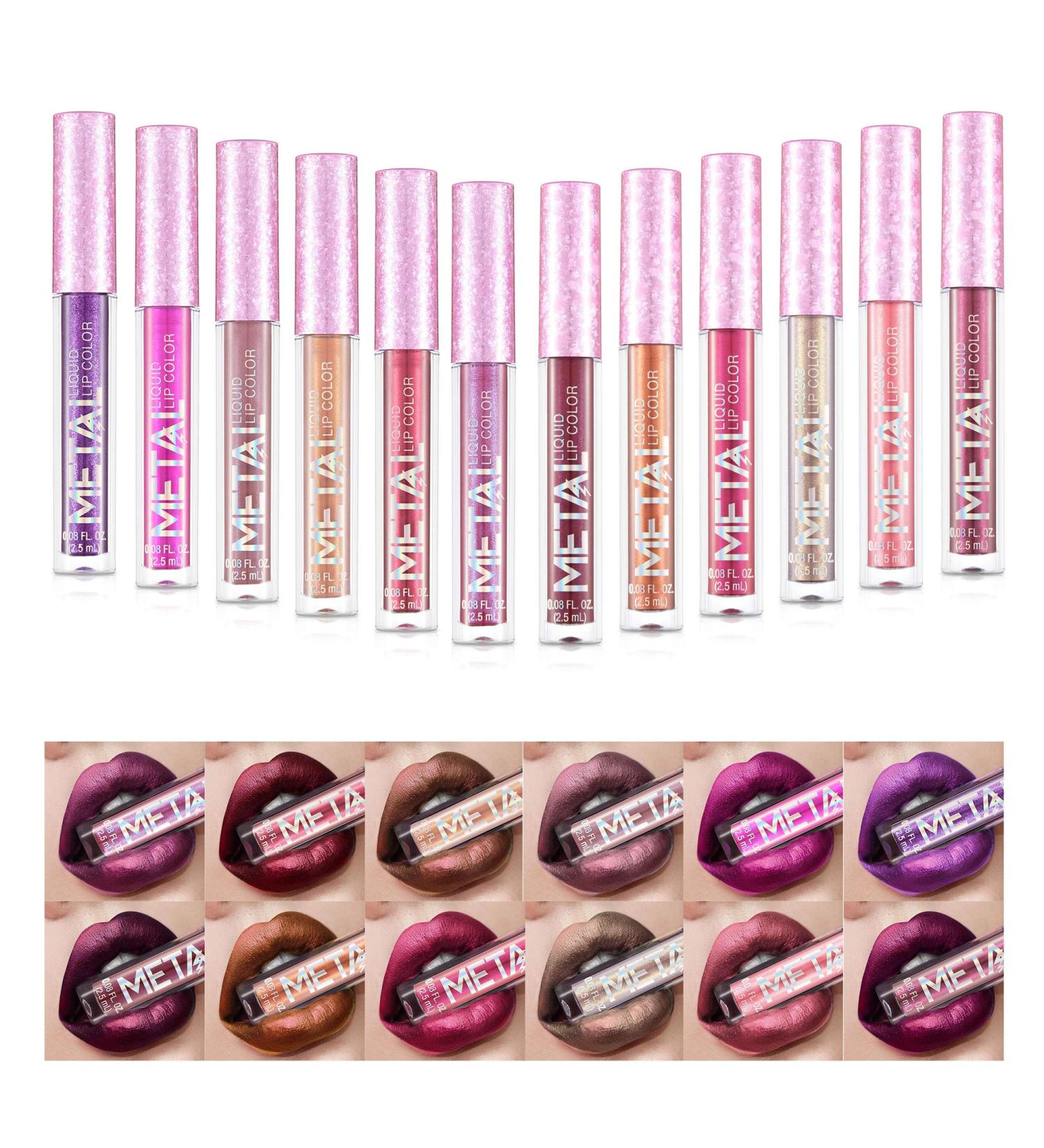 Coosa Beauty Glitter Liquid Lipstick Set - 12 Colors, Waterproof, Long Lasting | Colourful Lip Gloss Set (12 PCS) - Buy Online on GoSupps.com