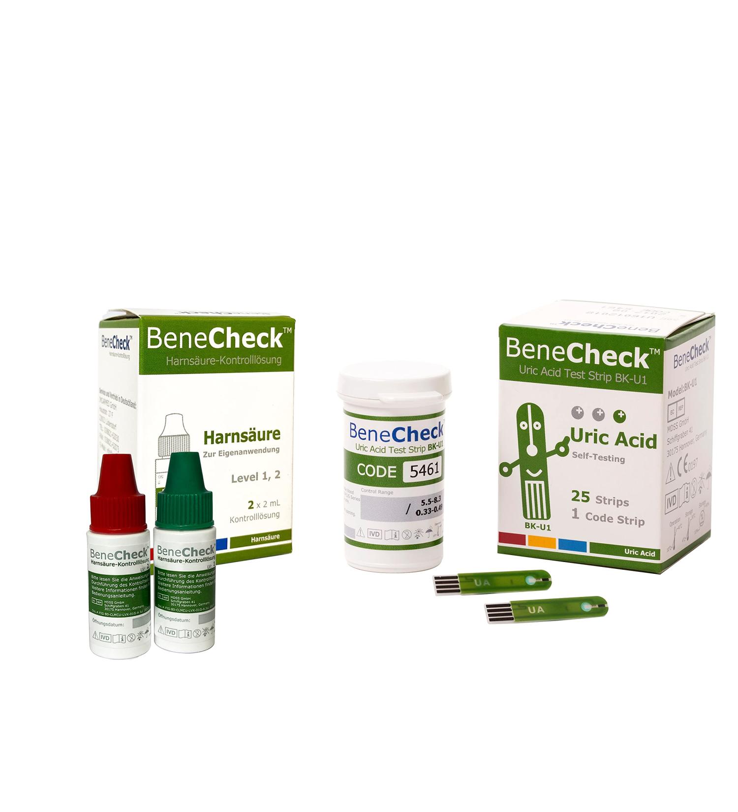 BeneCheck Uric Acid Test Strips (25 Pack) & Control Solution Bundle - Accurate Home Testing - Buy Online on GoSupps.com