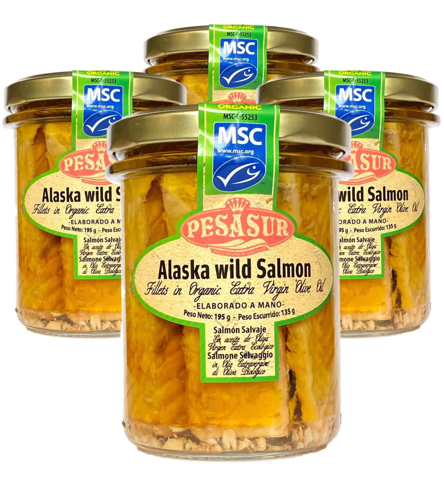 Soldimar Pesasur MSC Alaska Wild Salmon Fillets in Organic Extra Virgin Olive Oil 195g (Pack of 4) - Buy Online on GoSupps.com