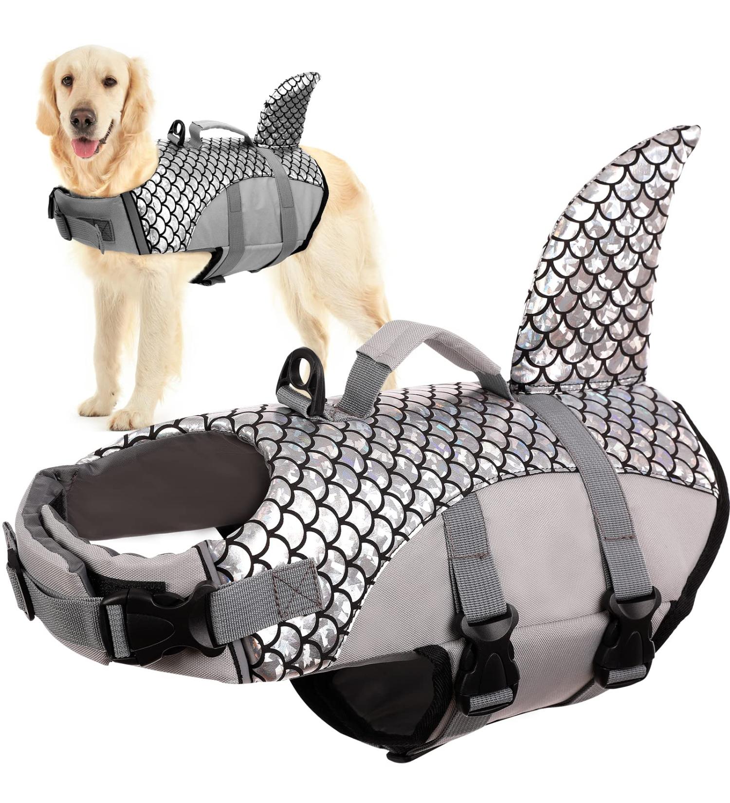 XXL Gray Dog Life Vest - Ripstop Float Coat for Swimming & Training | Lifeguard Jacket for Small Medium & Large Dogs - Buy Online on GoSupps.com