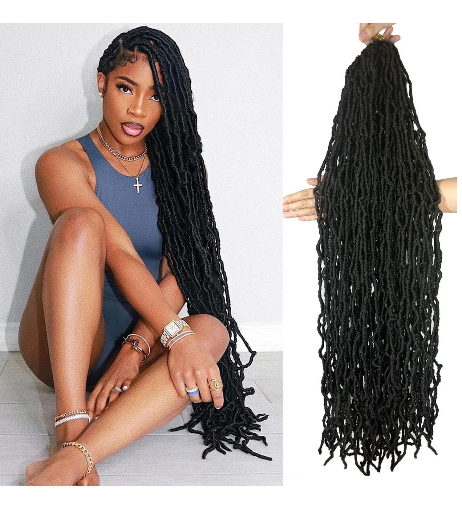 7 Packs 36 inch Goddess Locs Faux Crochet Hair for Black Women - Pre-looped Long New Locs Curly Braiding Extension - Natural Black 1B (Pack of 7) - Buy Online on GoSupps.com