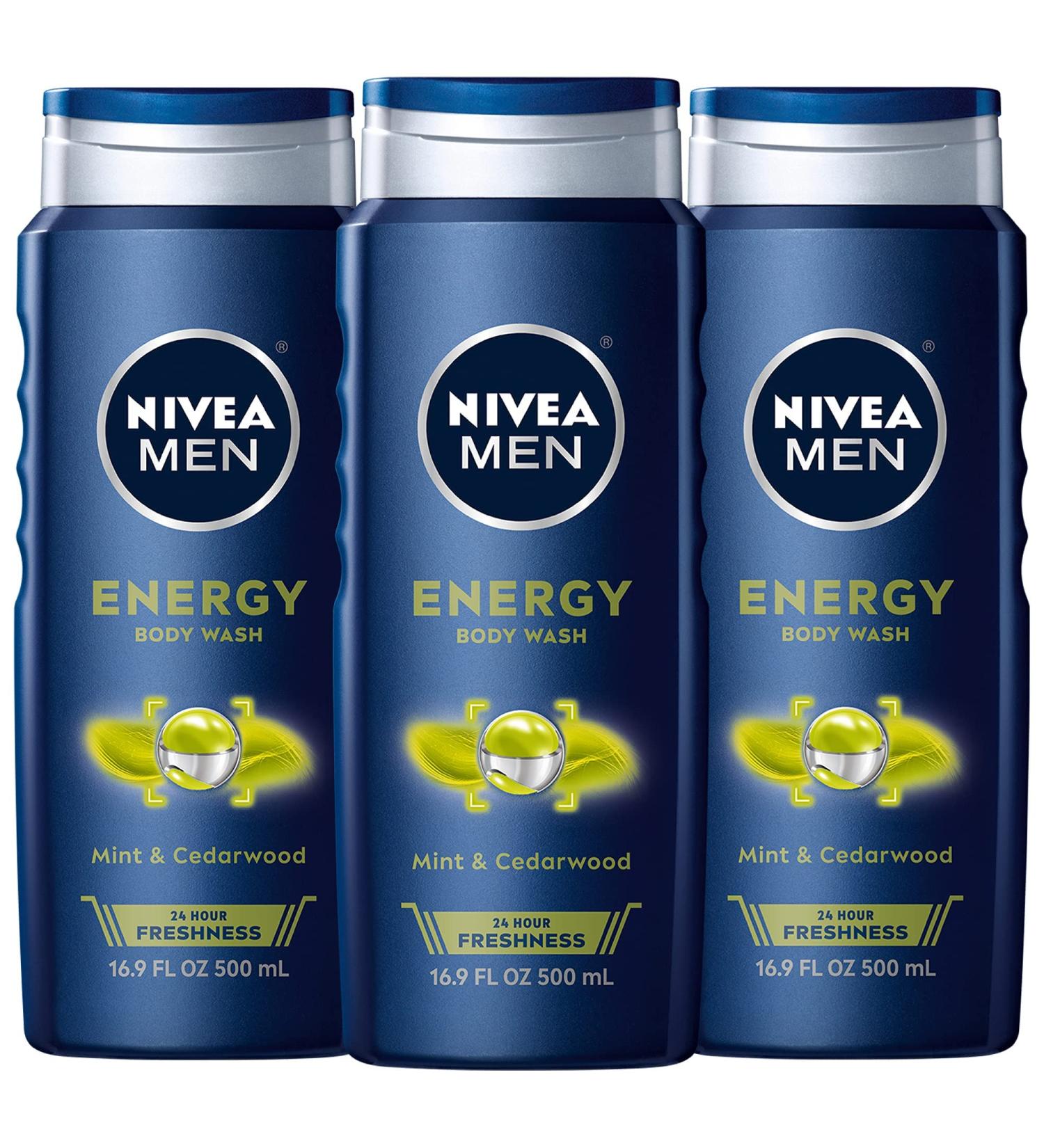 Nivea Men Energy Body Wash Bundle - 3 Pack, 16.9 fl oz Bottles with Mint Extract - Buy Online on GoSupps.com