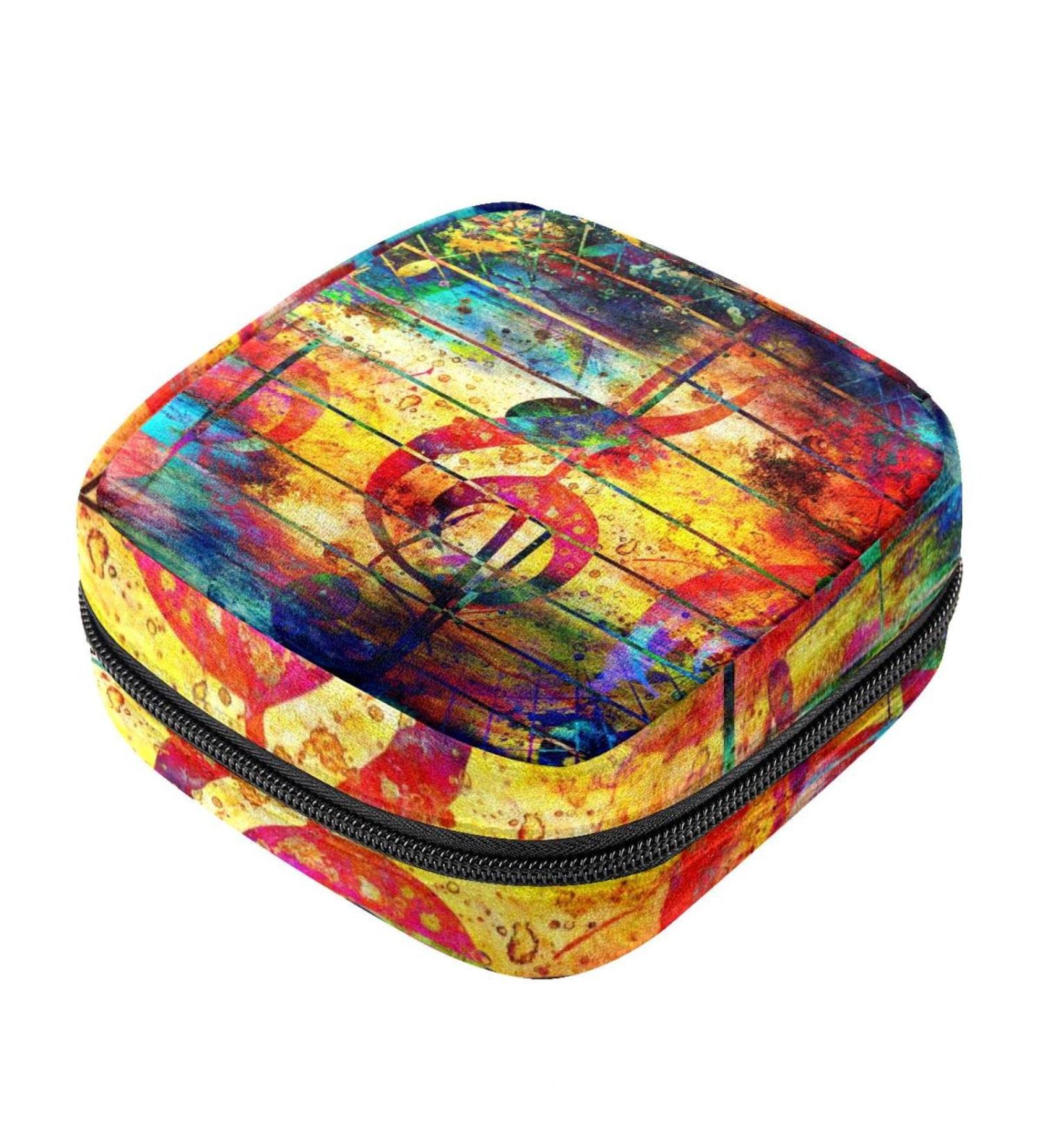 Abstract Colorful Music Notes Violin Treble Clef Storage Bag | Portable Menstrual Cup Pouch & Sanitary Napkin Bag for Teen Girls & Women - Buy Online on GoSupps.com