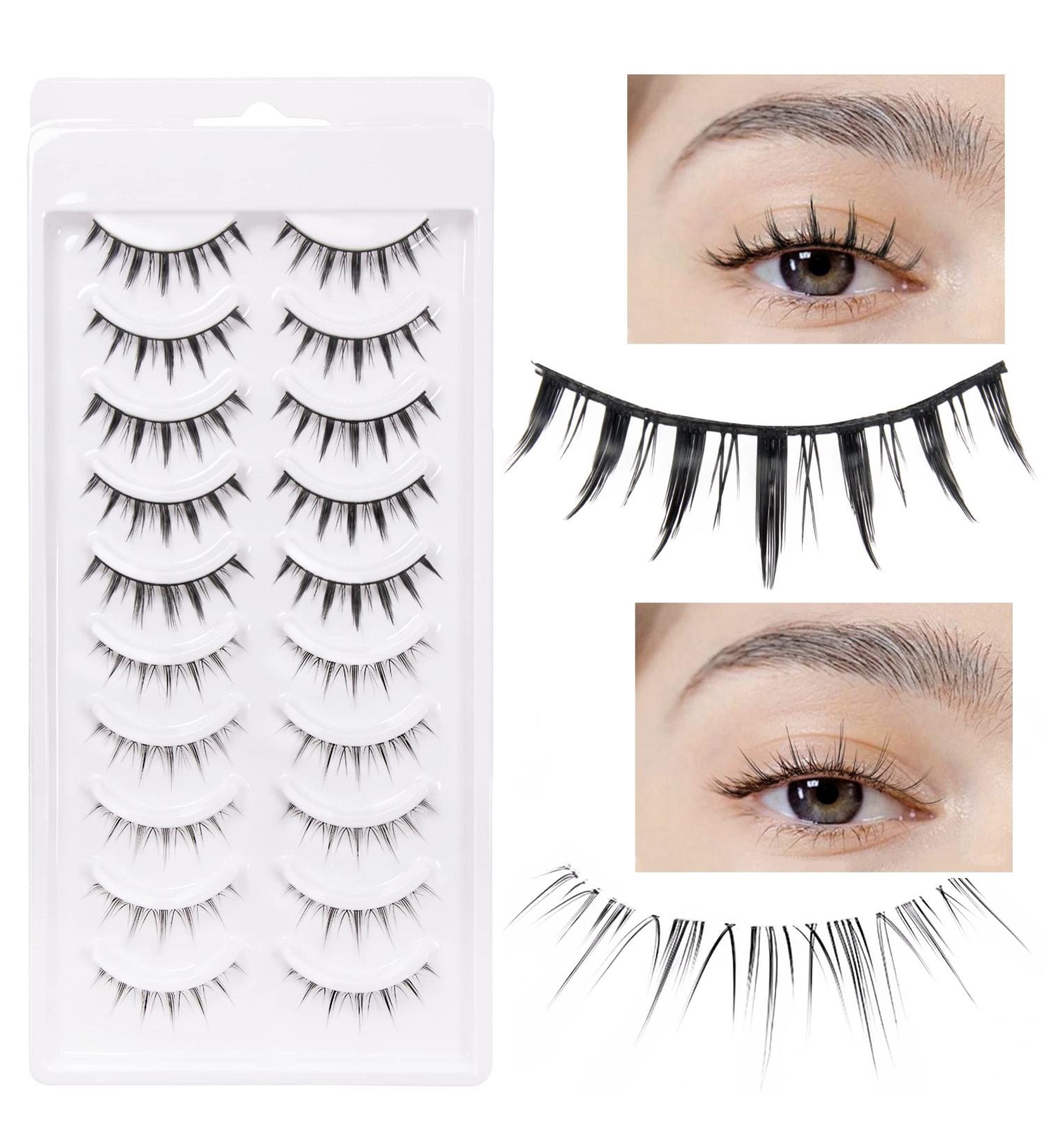 10 Pairs Manga Lashes - Japanese Style Natural 3D Eyelashes with Clear Band for Cosplay Makeup | Short & Lightweight (Pack of 1 - Buy Online on GoSupps.com