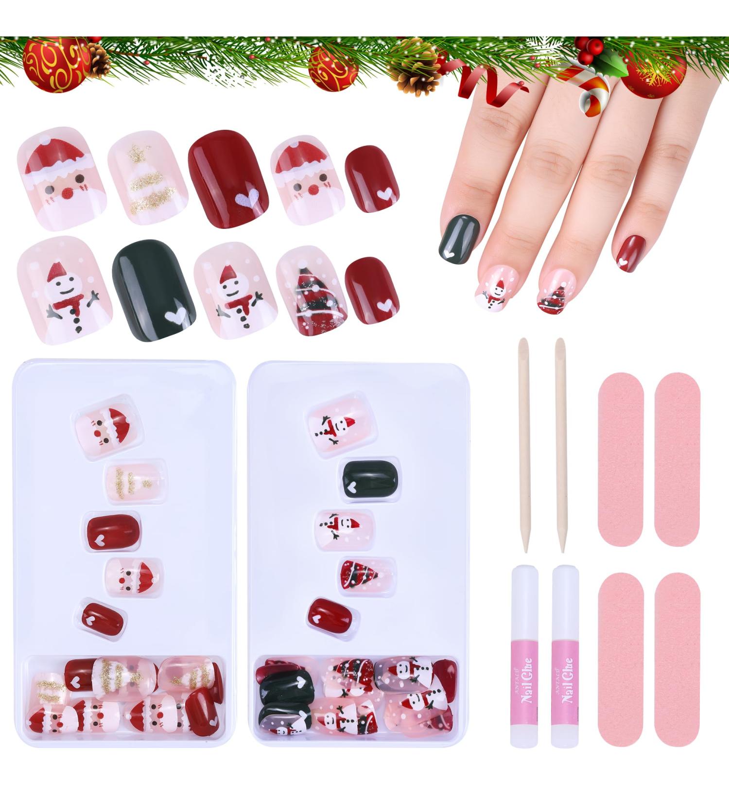 MELLIEX 48 Pieces Christmas False Nails Short 12 Sizes Artificial Press on Nails Full Cover Christmas Stick On Nails for Women Nail Art Decoration White Tree - Buy Online on GoSupps.com