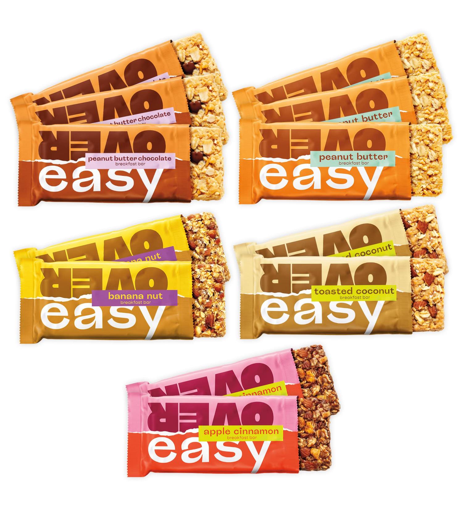OVER EASY Breakfast Bars - All Natural  Clean Ingredient Protein Bars - Breakfast & Cereal Bars - 12 Protein Snack Bars in 5 Flavors - Gluten Free  Dairy Free  Soy Free - Buy Online on GoSupps.com