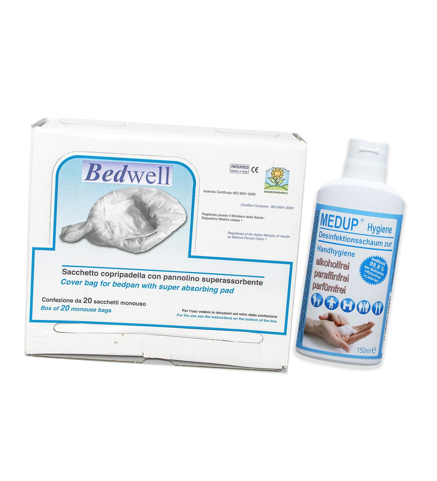 Buy MEDUP Hygiene Set - 20 Biodegradable Toilet Bags & 150ml Disinfectant Foam | Superabsorbent Gel Inserts for International Shipping - Buy Online on GoSupps.com