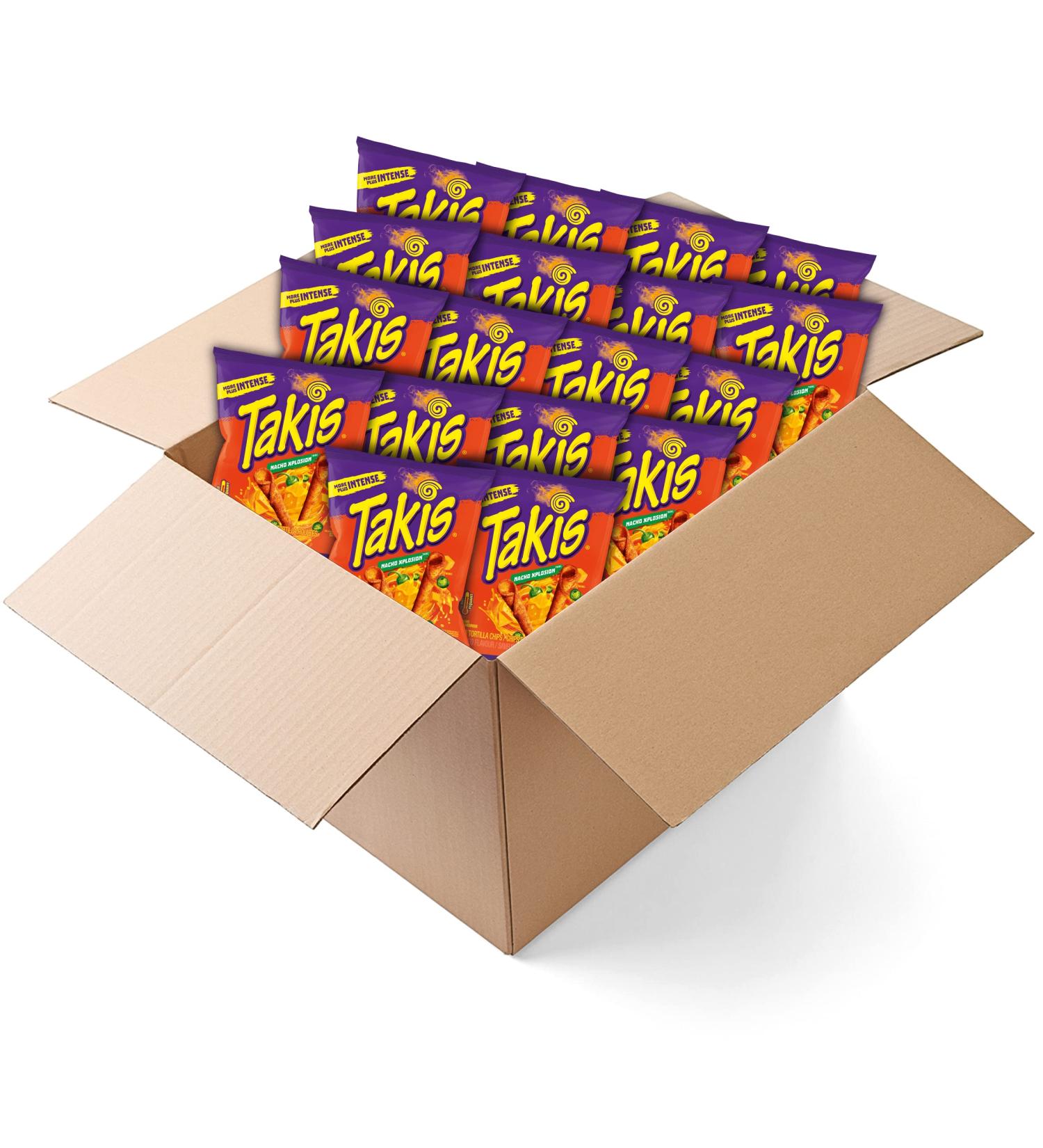 Takis Zesty Nacho Xplosion Rolled Tortilla Chips - Crunch Corn Chips Snack Box - Pack Of 18-90g Individual Bags Zesty Nacho Xplosion 90 g (Pack of 18) - Buy Online on GoSupps.com