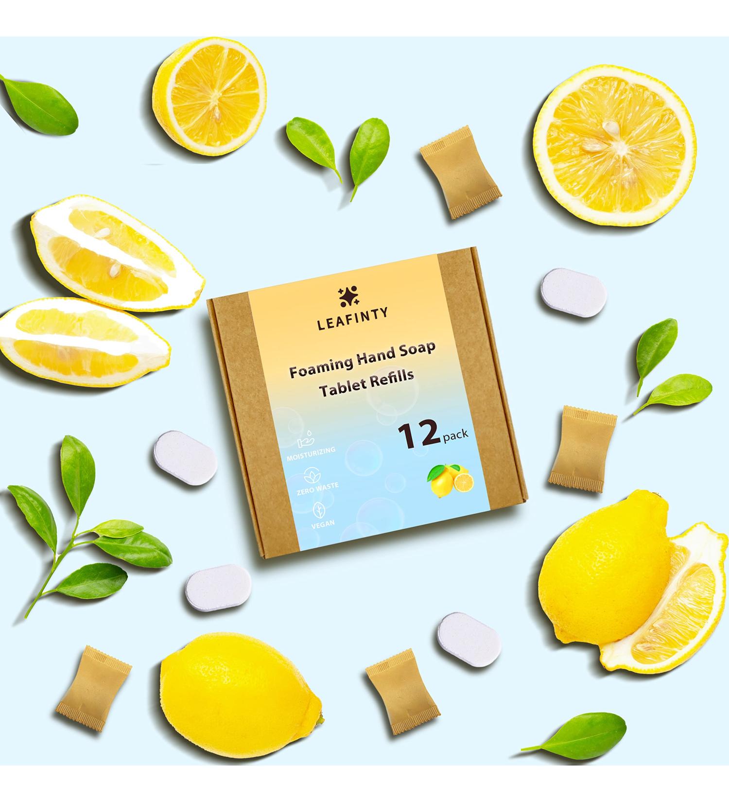 Leafinty Foaming Hand Soap Tablet Refills - 12 Pack - 96 fl oz - Lemon Scent - Compostable Packaging - Moisturizing Formula - Buy Online on GoSupps.com