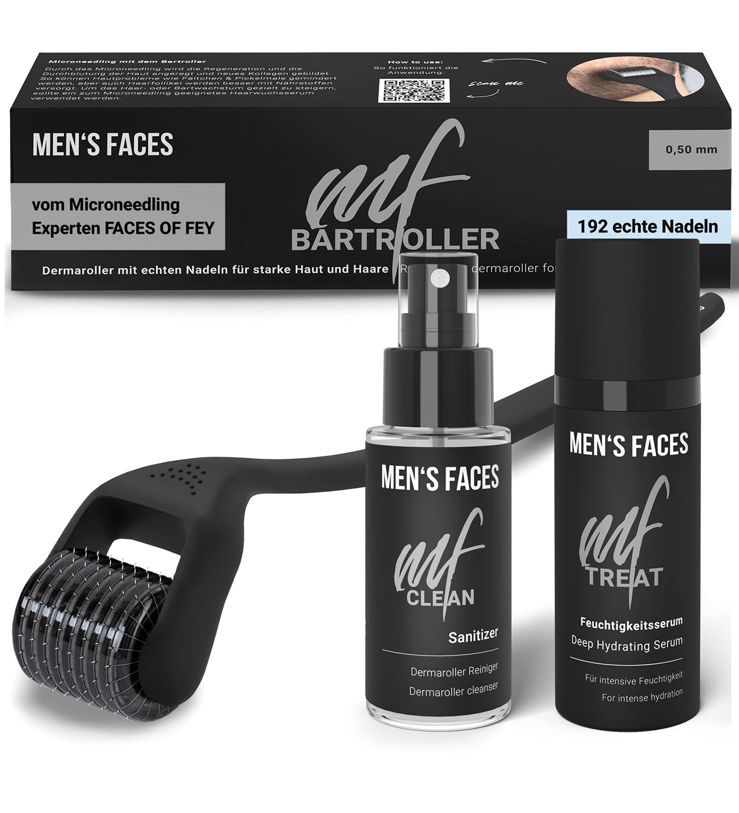 Bart care set incl. Dermaroller 0.5mm - Beard Growth Bartroller Kit Bartwuchs accelerate serum for men lets the beard and hair grow faster - men s faces Skin Microneedling Set