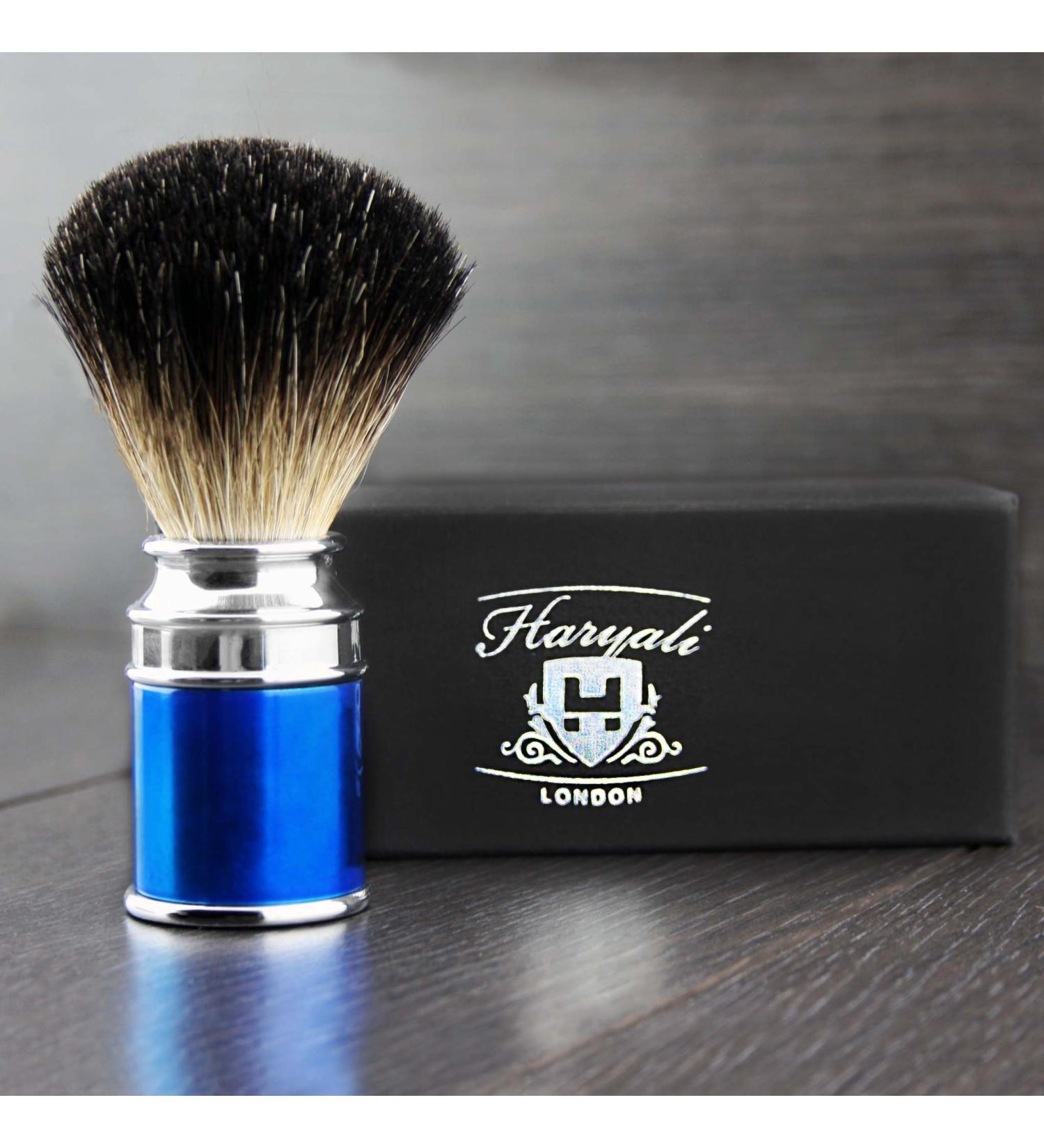 Handcrafted Blue Handpiece & Black Badger Hair Brush - Elegantly Designed by Haryali London | Luxury Grooming Collection - Buy Online on GoSupps.com