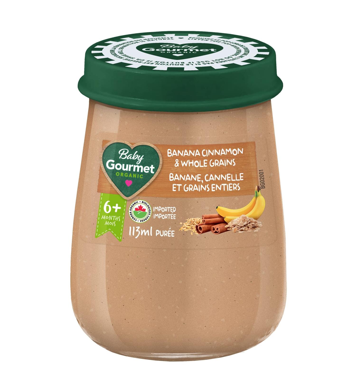 Baby Gourmet Organic Baby Food Jar - Banana Cinnamon & Whole Grains - Source of Iron Fibre minerals (113g) 10 Pack - Buy Online on GoSupps.com