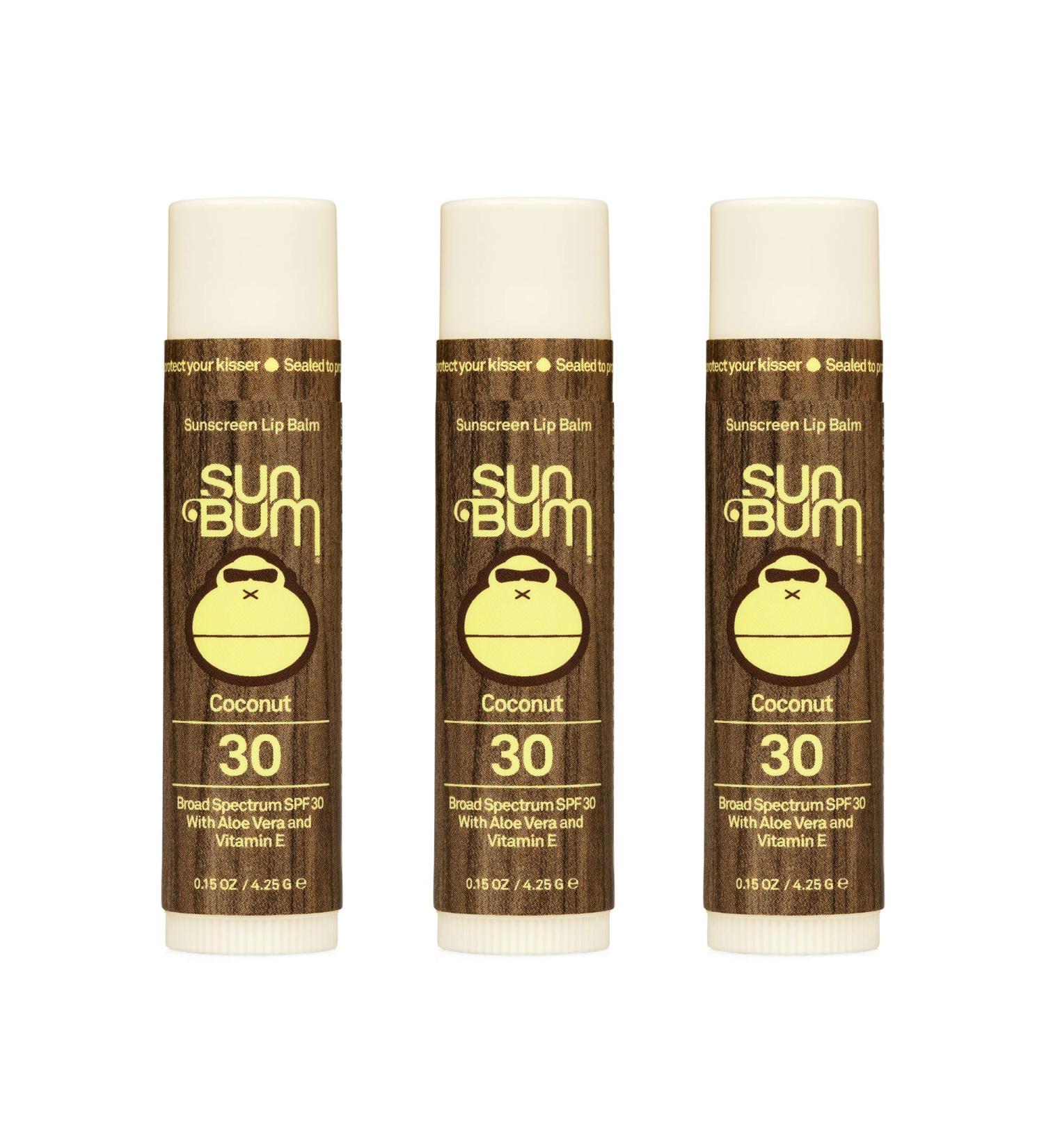 Sun Bum SPF 30 Vegan Lip Balm Trio - Coconut Flavor | Broad Spectrum UVA/UVB Protection with Aloe and Vitamin E for Moisturized Lips - Cruelty-Free - Buy Online on GoSupps.com