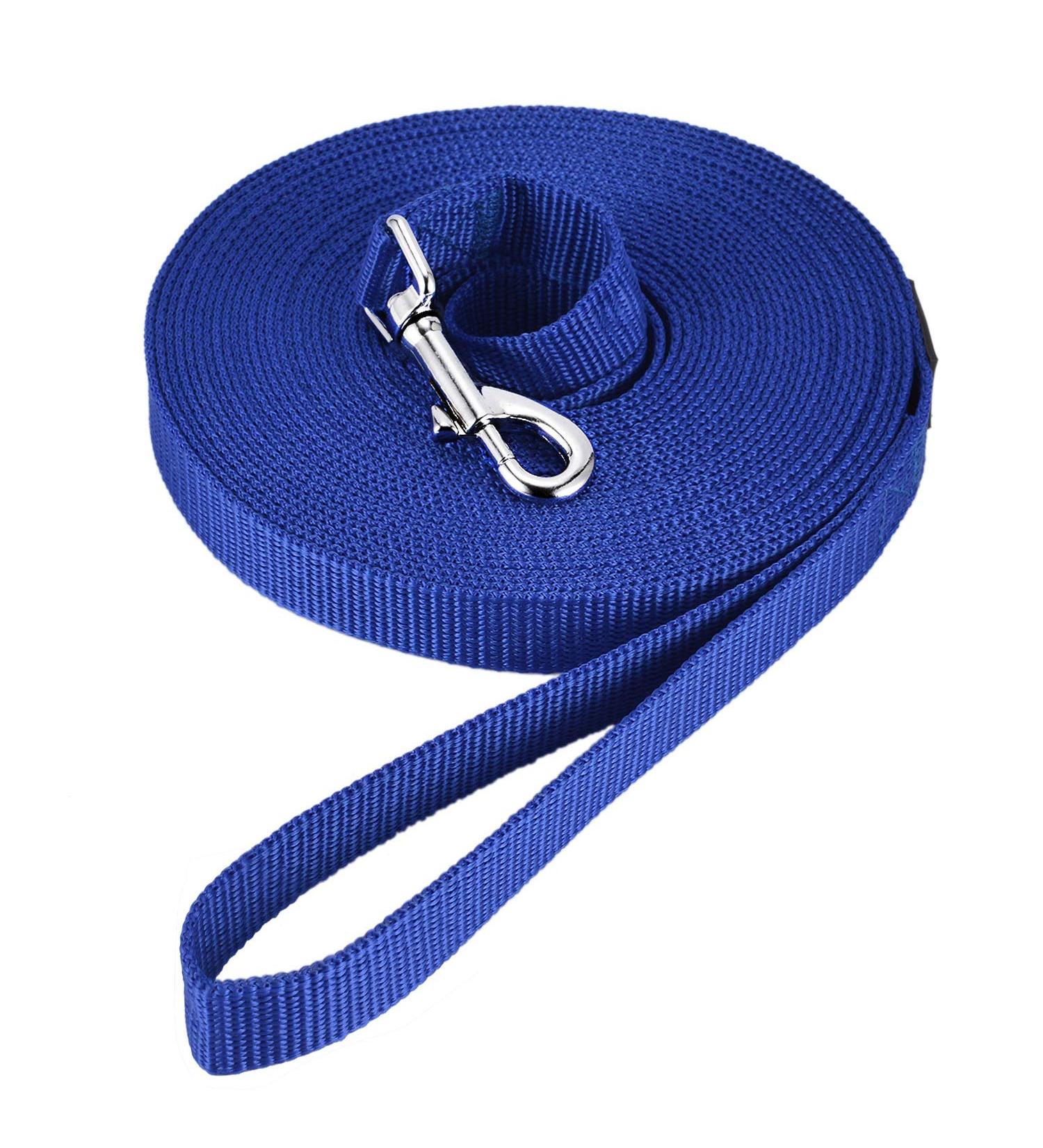 Durable 20m Blue Dog Track Line - Weatherproof Nylon Leash for All Dog Sizes with D-Carabiner & Grip Cushion | International Shipping Available - Buy Online on GoSupps.com