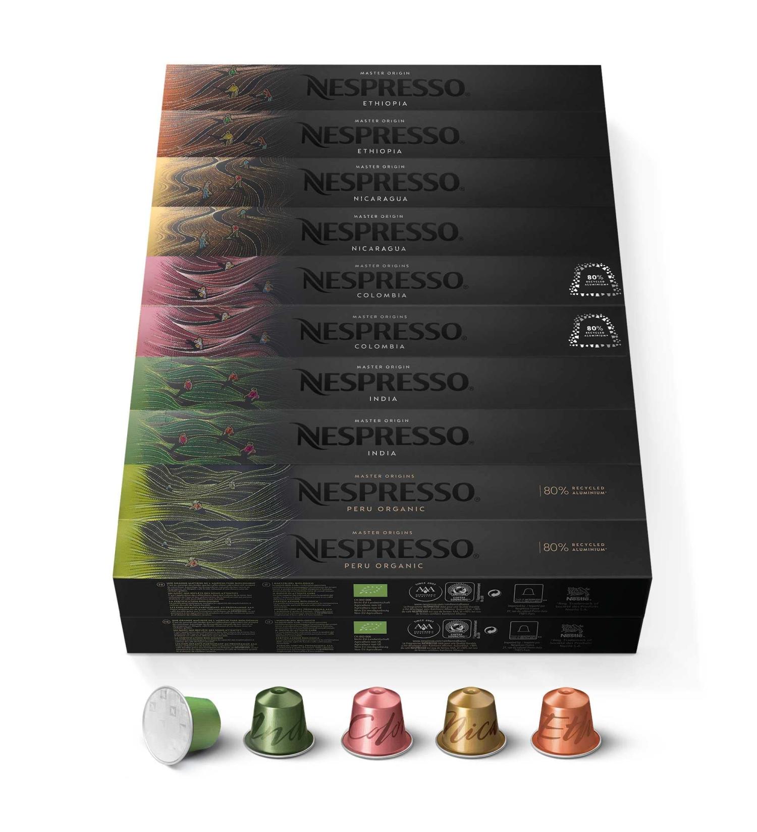 Nespresso Nespresso Original Master Origins Assortment of 200 Capsules - 40x Peru Organic 40x India 40x Colombia 40x Nicaragua 40x Ethiopia