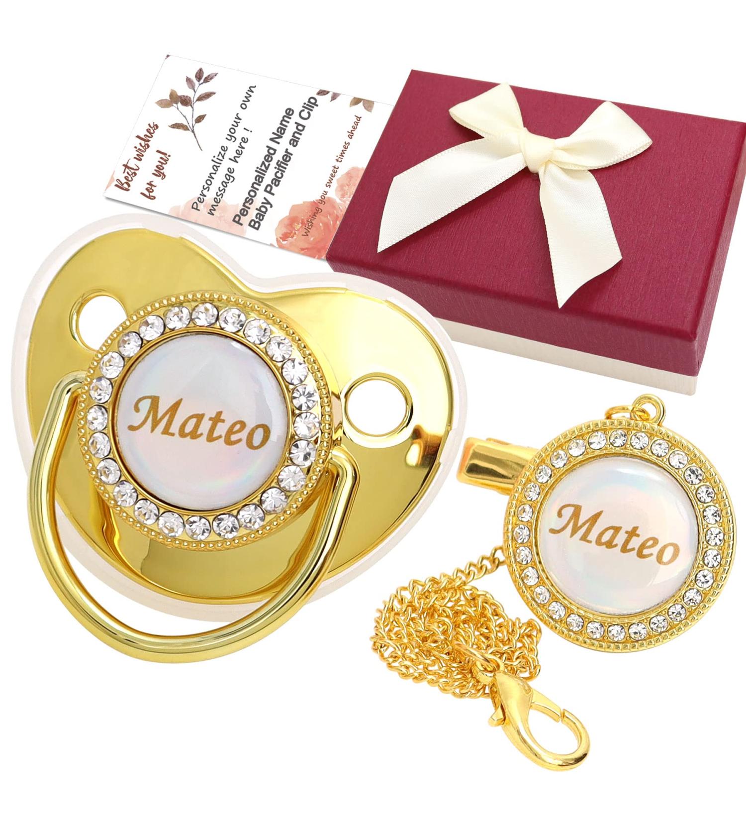 Munchewy Personalized Pacifier & Clip Gift Box | Luxurious Baby Gift with Glittering Crystal | Perfect for Boys & Girls | Newborn Photography Keepsake - Buy Online on GoSupps.com