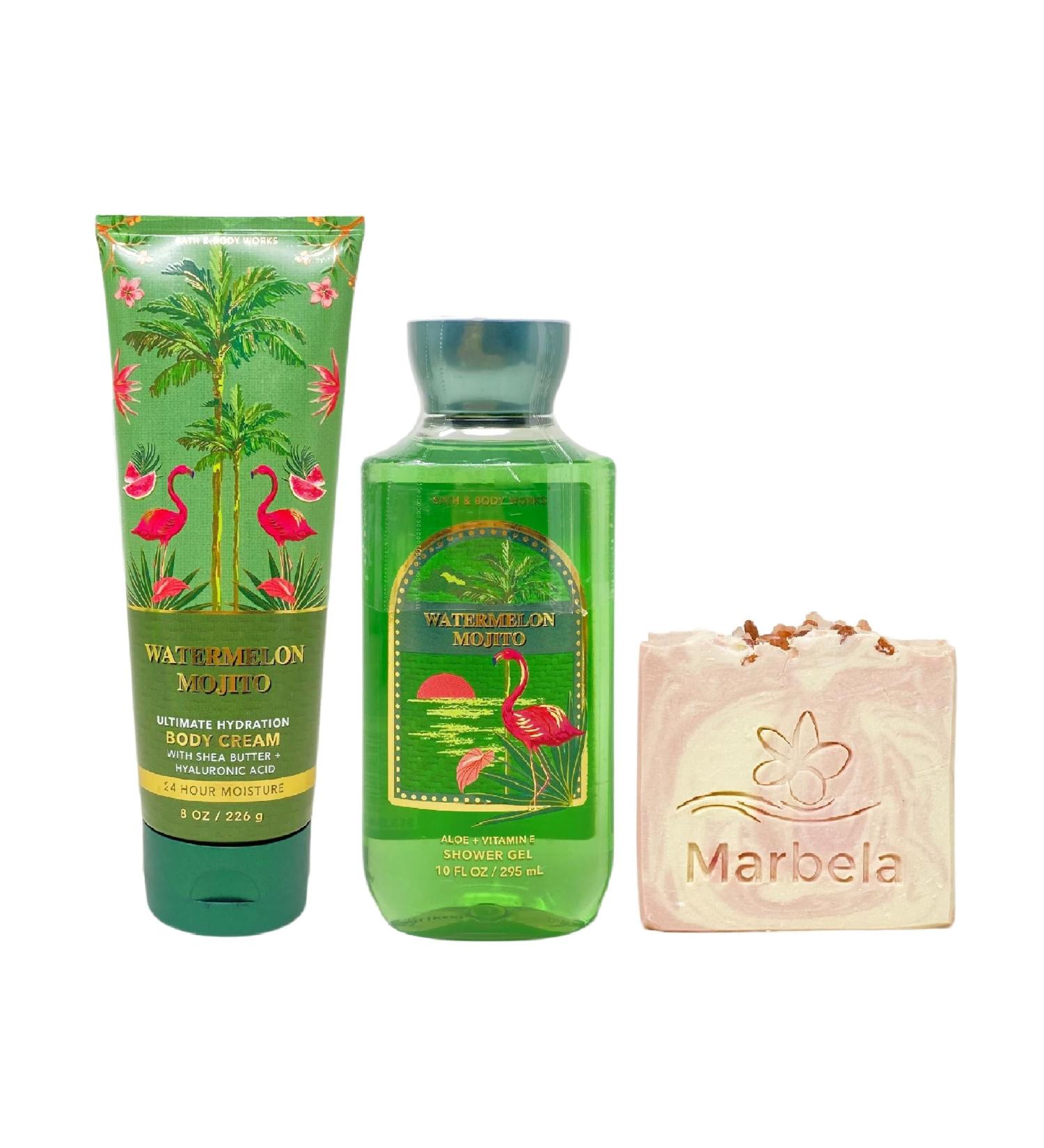 Bath & Body Works Watermelon Mojito Body Cream and Shower Gel Set with a Himalayan Salts Springs Bar Soap - Full Size - Buy Online on GoSupps.com