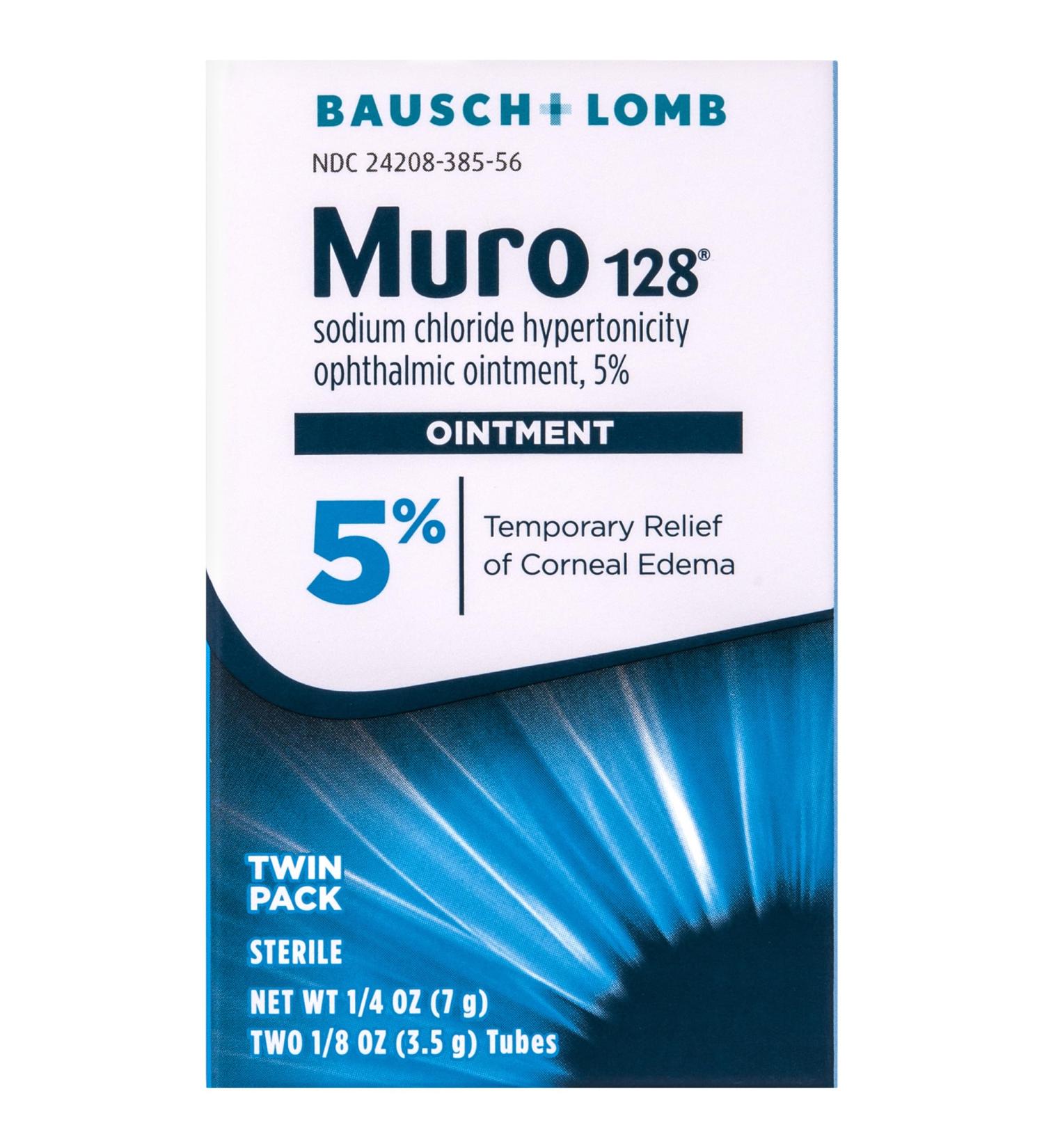 Muro 128 Ointment Temporary Relief of Corneal Edema Eye Care Sodium Chloride Hypertonicity Ophthalmic 5% Ointment 0.25 Oz (Pack of 2) - Buy Online on GoSupps.com