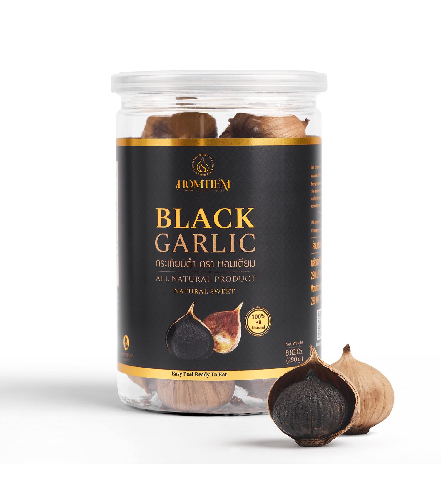 Premium Homtiem Black Garlic 8.82 Oz - Fermented for 90 Days, High in Antioxidants - Non-GMO, Ready to Eat Superfood Snack - Healthy Recipes Included - 1 Pack - Buy Online on GoSupps.com