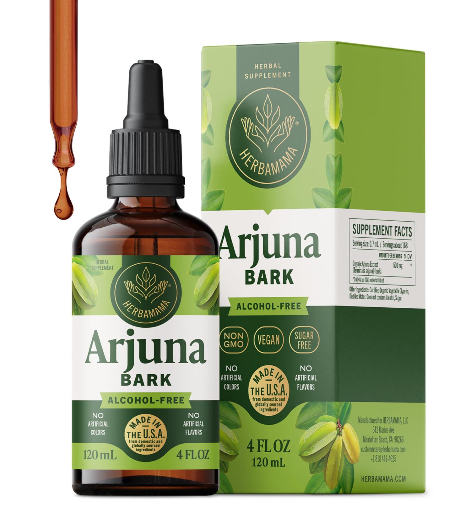 HERBAMAMA Arjuna Tincture - Vegan Antioxidant Support with Terminalia Arjuna Bark Extract Drops - Non-GMO Alcohol & Sugar-Free Liquid Supplement 84-Day Supply 4 Fl Oz (Pack of 1) - Buy Online on GoSupps.com
