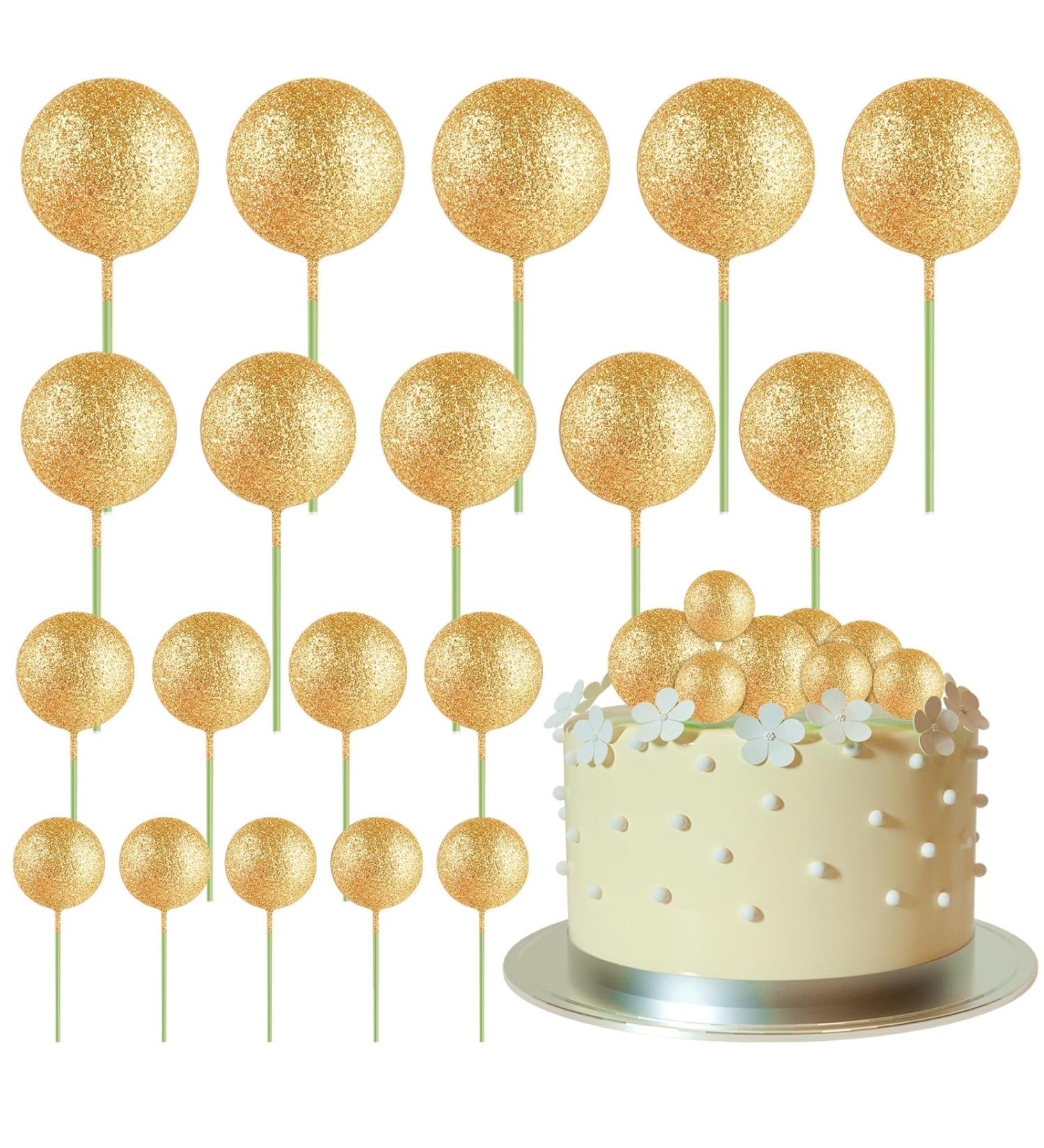 Astaron 20-Piece Glitter Gold Cake Topper Set | Mini Balloons for Wedding Baby and Birthday Party Decorations | International Shipping Available - Buy Online on GoSupps.com
