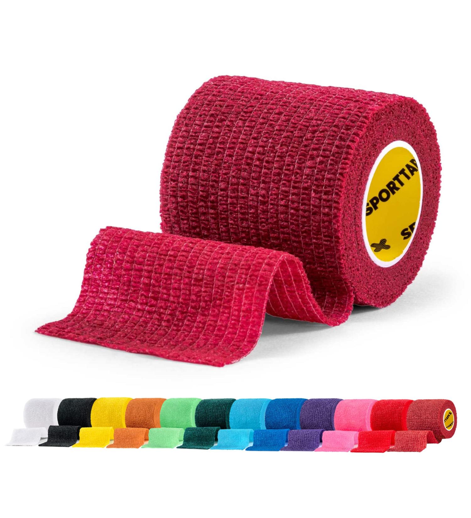 SPORTTAPE Self-Adhesive Football Sock Tape | 5cm x 4.5m - Maroon/Claret | Cohesive Bandage Sock Wrap Shin Pad Tape | Goalkeeper Wrist Tape & Football Ankle Tape | Pet Vet Wrap for Dogs - Single Roll Maroon 5x450 cm (Pack of 1) - Buy Online on GoSupps.com