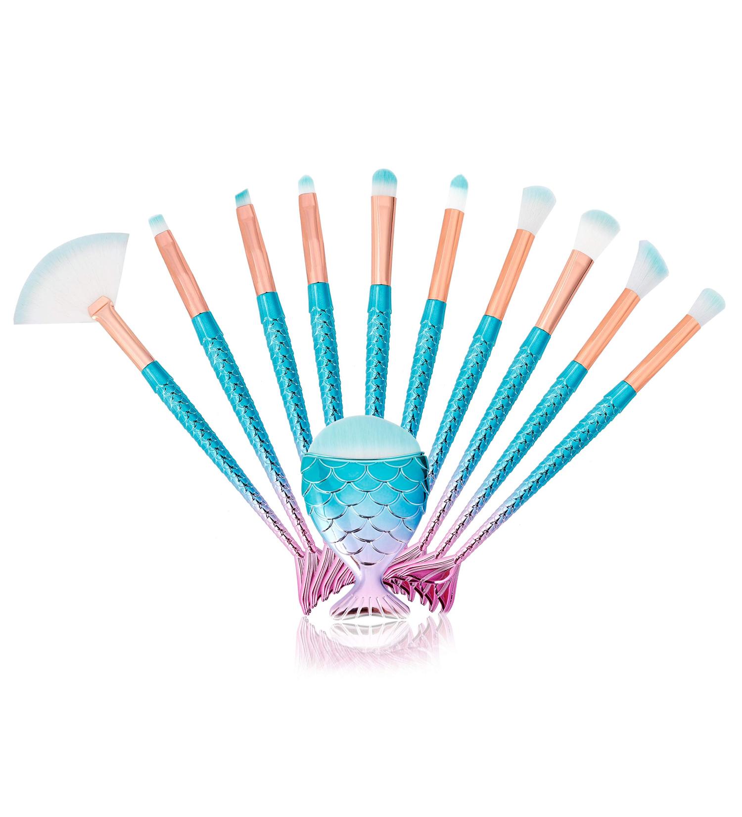 Shop 3D Mermaid Makeup Brush Set | 11 Professional Cosmetic Brushes for Foundation Powder Eyeshadow & More - Worldwide Shipping - Buy Online on GoSupps.com