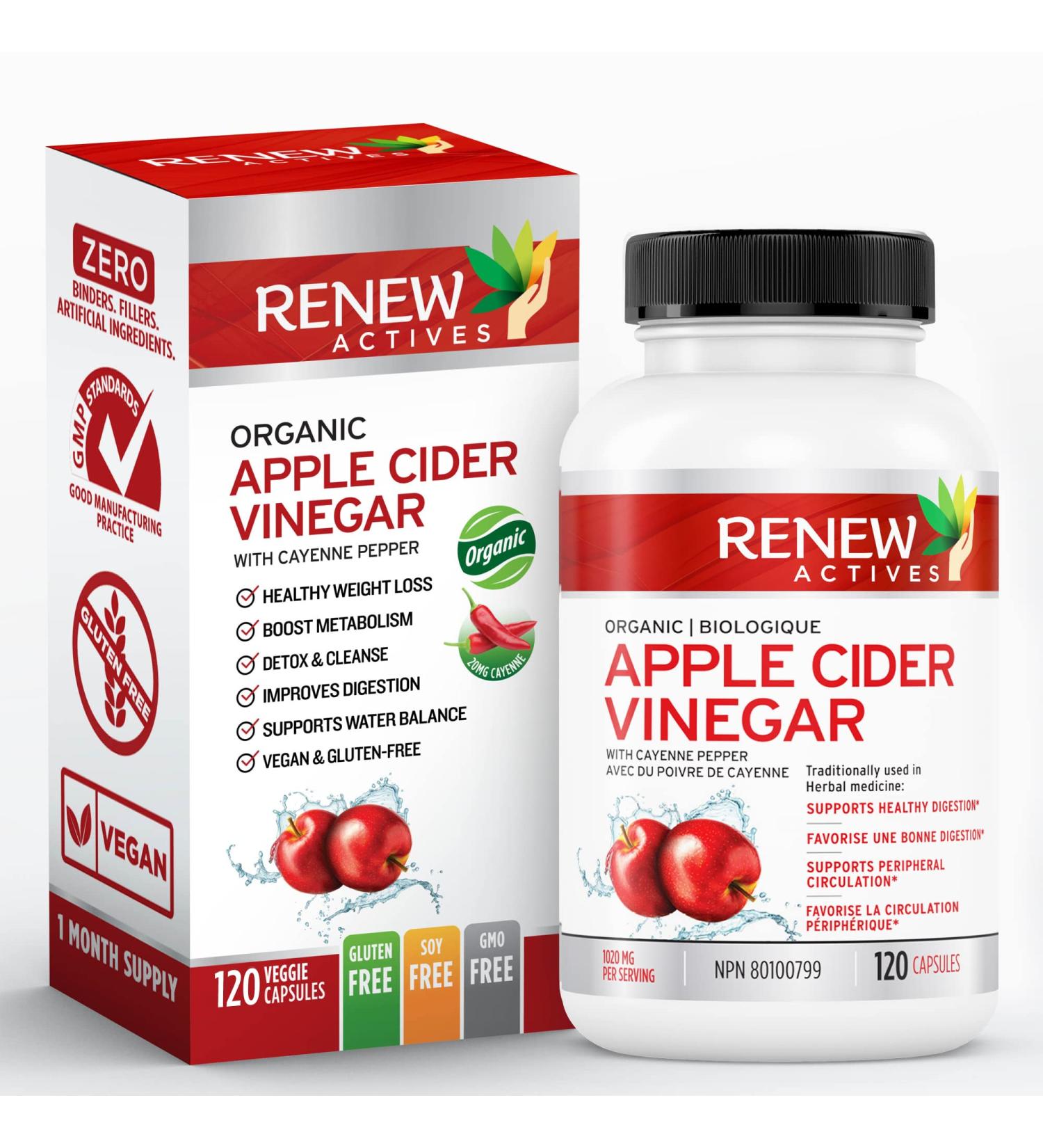 HIGH POTENCY Renew Actives Apple Cider Vinegar Capsules with Cayenne Pepper Supports Digestion & Circulation Supports Metabolism Enhances Energy with Cayenne Promotes Overall Health & Wellness 120 Easy to Swallow Capsules Made in Canada 120 count (Pack of - Buy Online on GoSupps.com