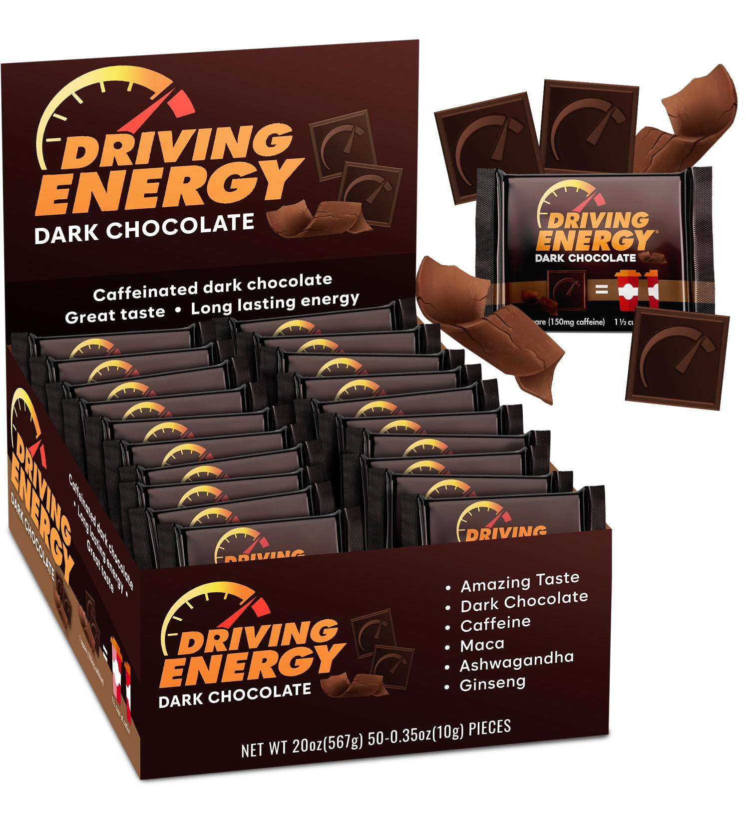Driving Energy Caffeinated Chocolate Energy Boost Perfect for Helping Stay Awake While Working Driving Sports and Work With No Crash 50 Count - Buy Online on GoSupps.com